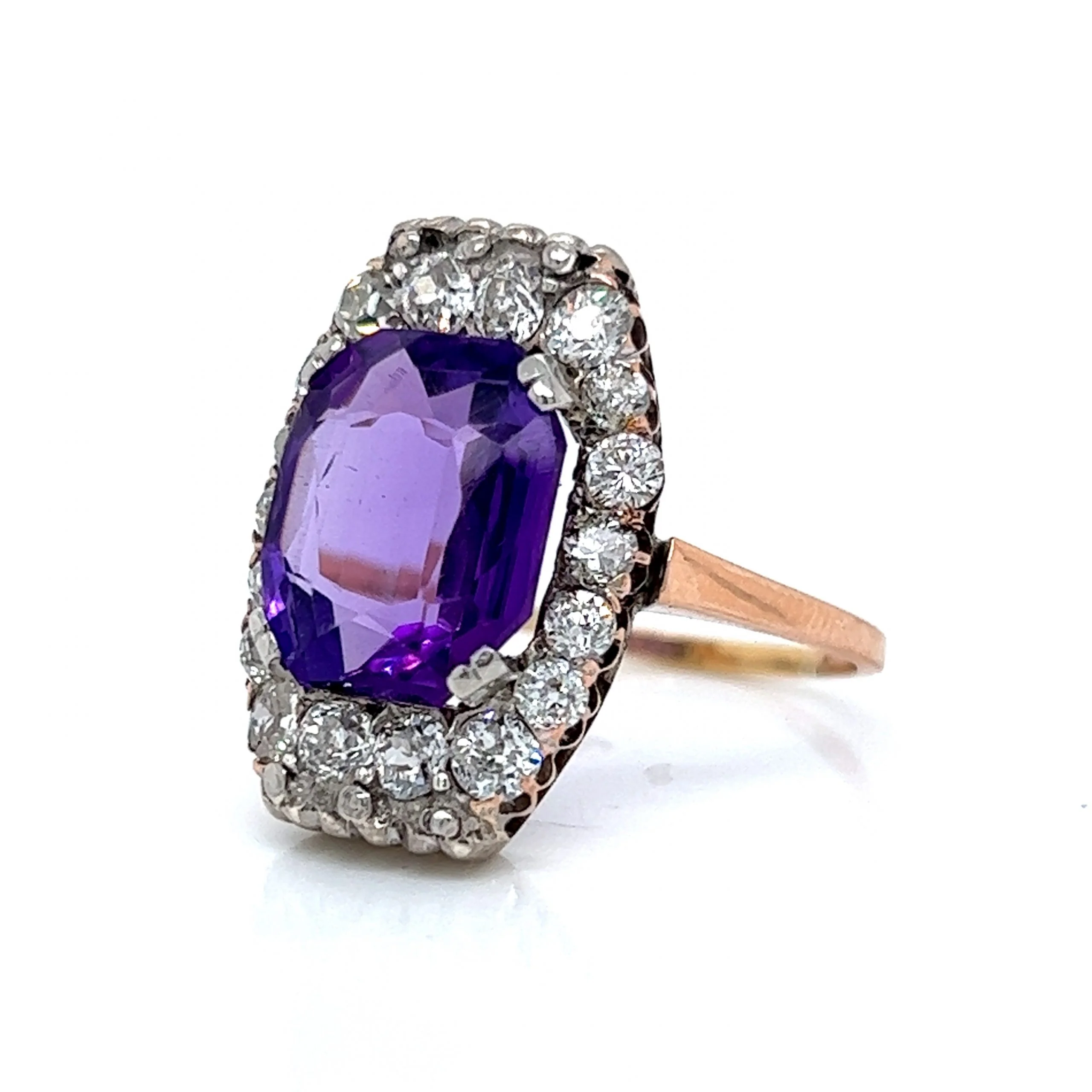 Victorian Amethyst Halo Cocktail Ring in 14k Rose & White Gold - Image 2