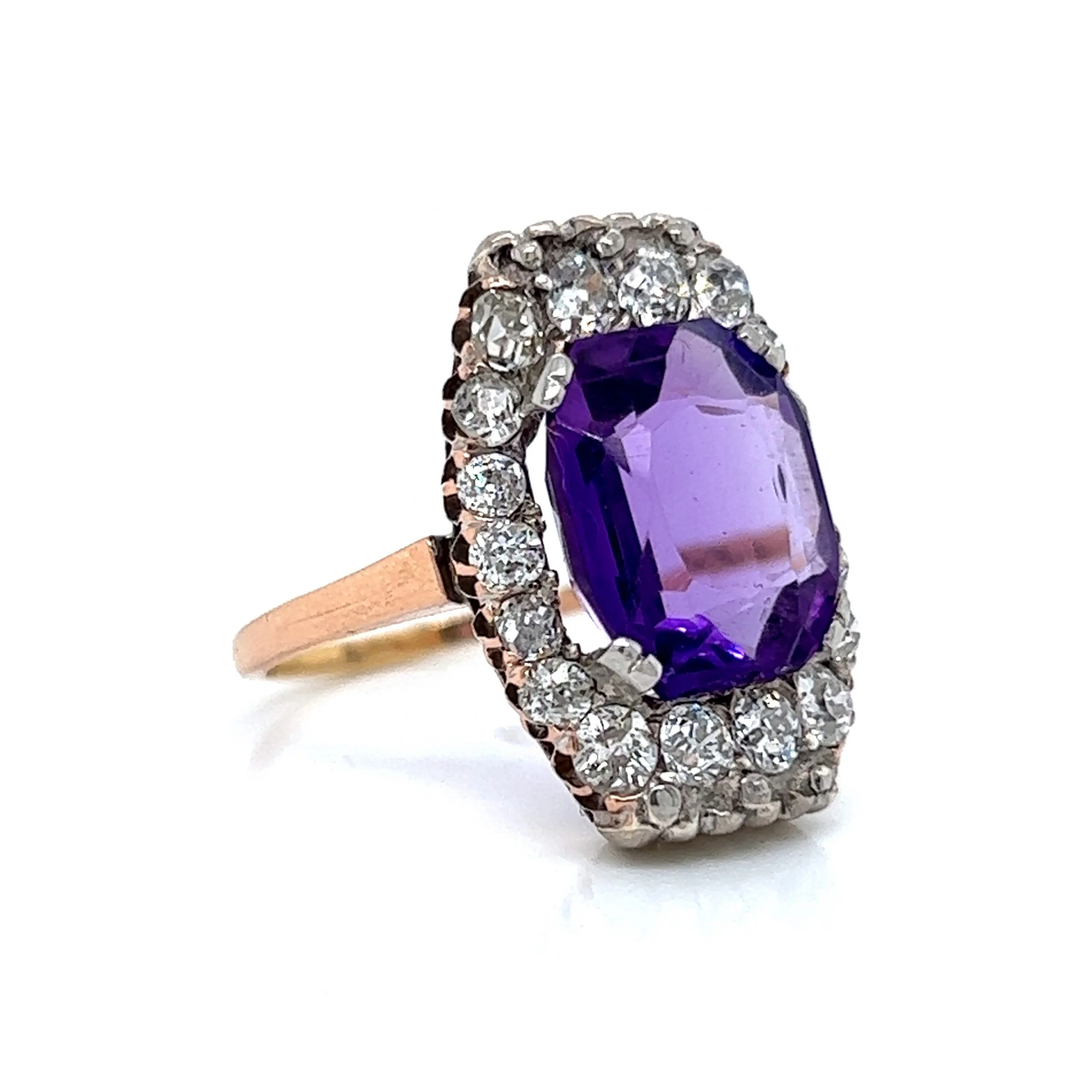 Victorian Amethyst Halo Cocktail Ring in 14k Rose & White Gold - Image 3
