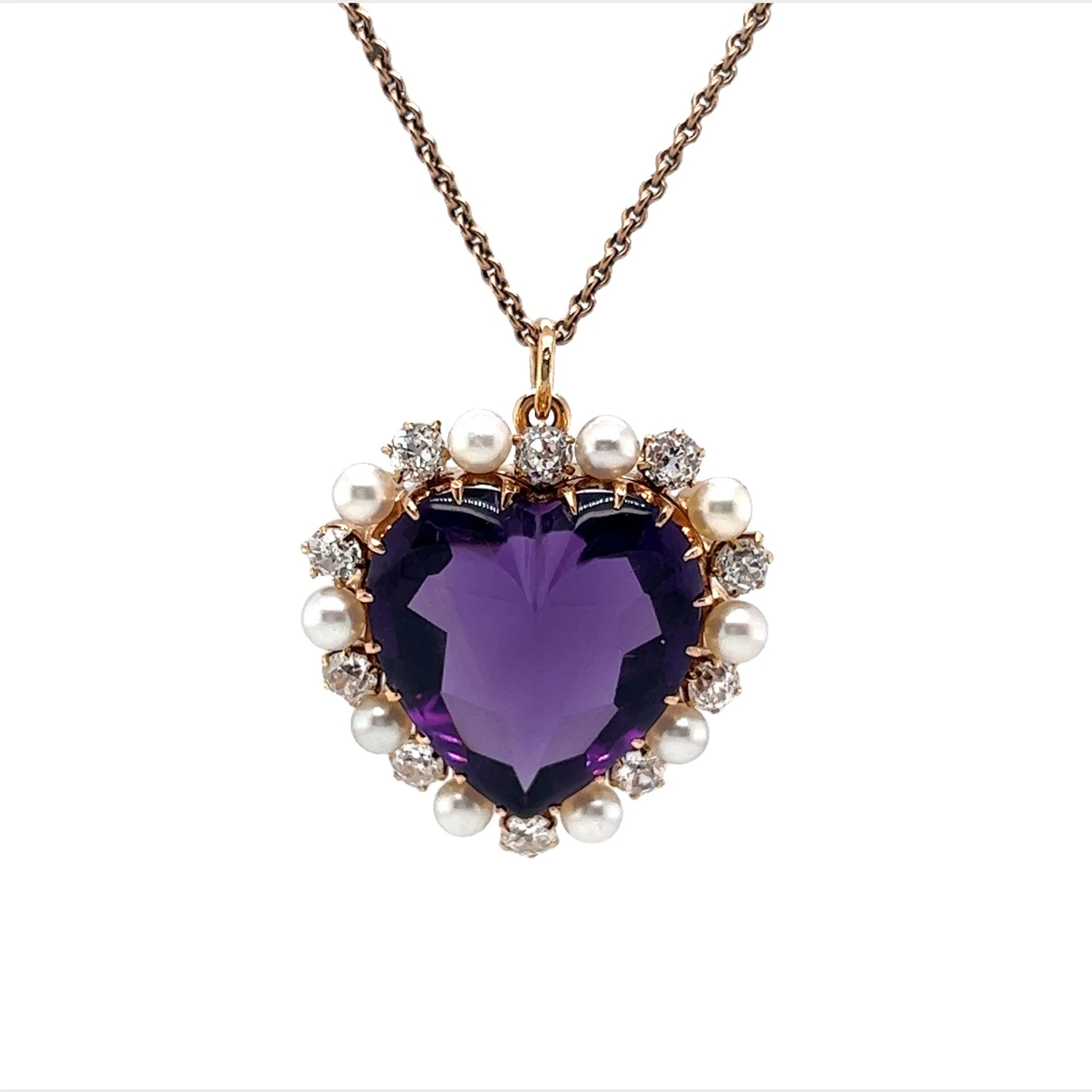 Victorian Amethyst Heart Pendant in 14k Yellow Gold - Image 3