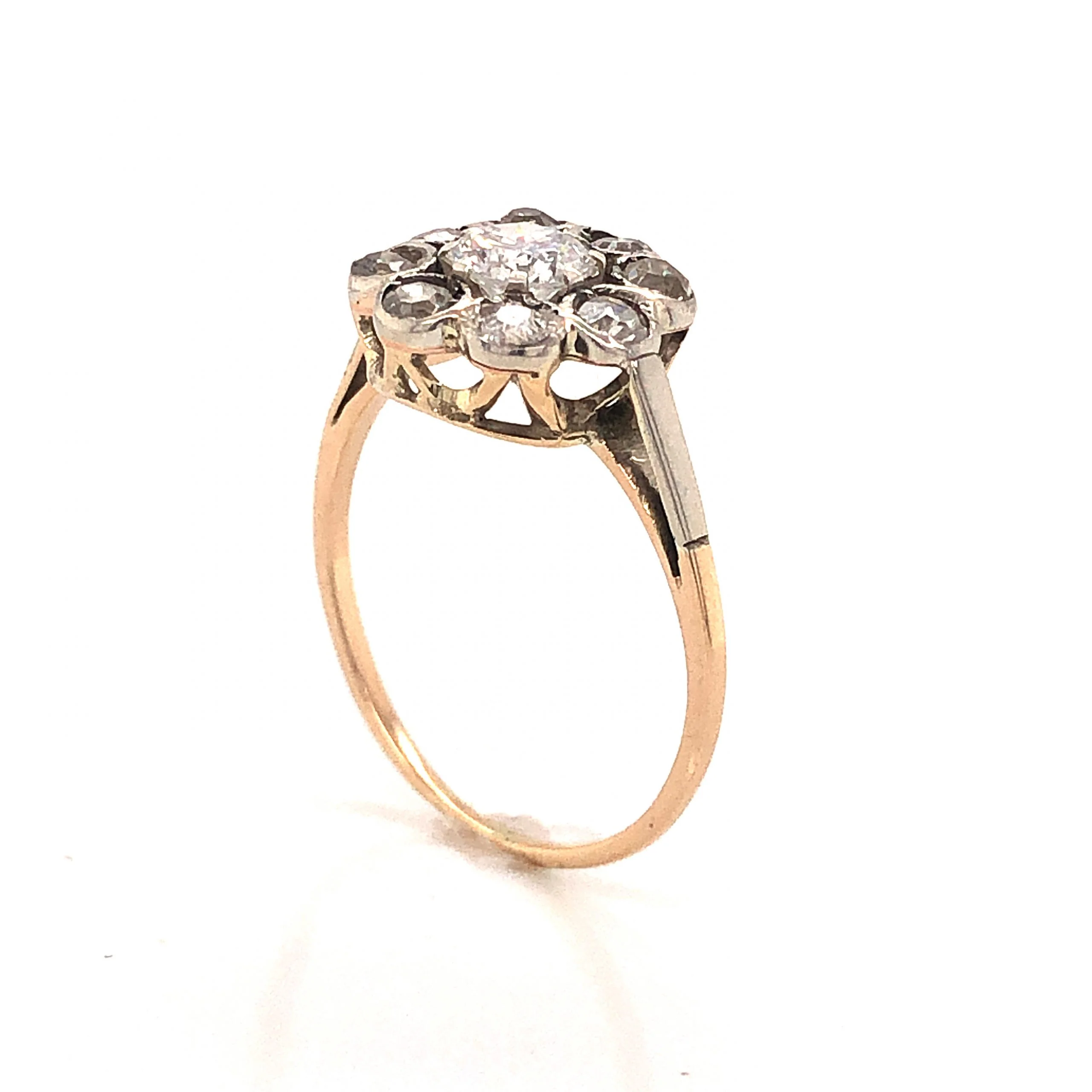 Victorian Bezel Set Diamond Cluster Engagement Ring in Silver & 14k - Image 5