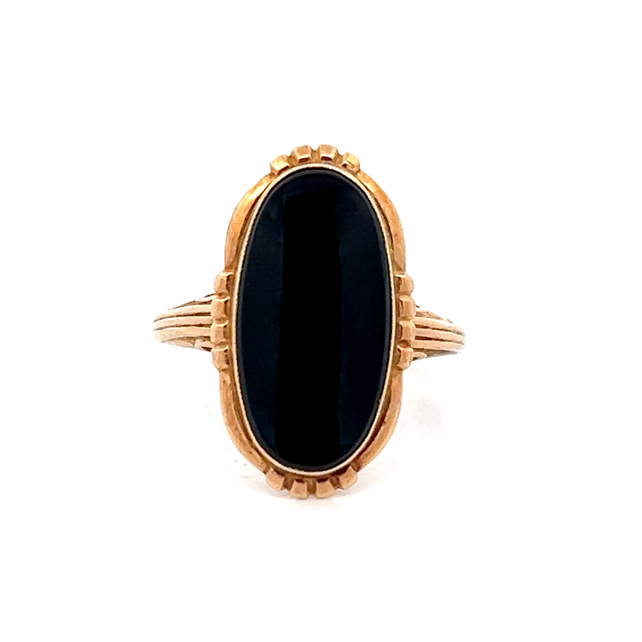Victorian Cabochon Onyx Cocktail Ring in 10k Yellow Gold