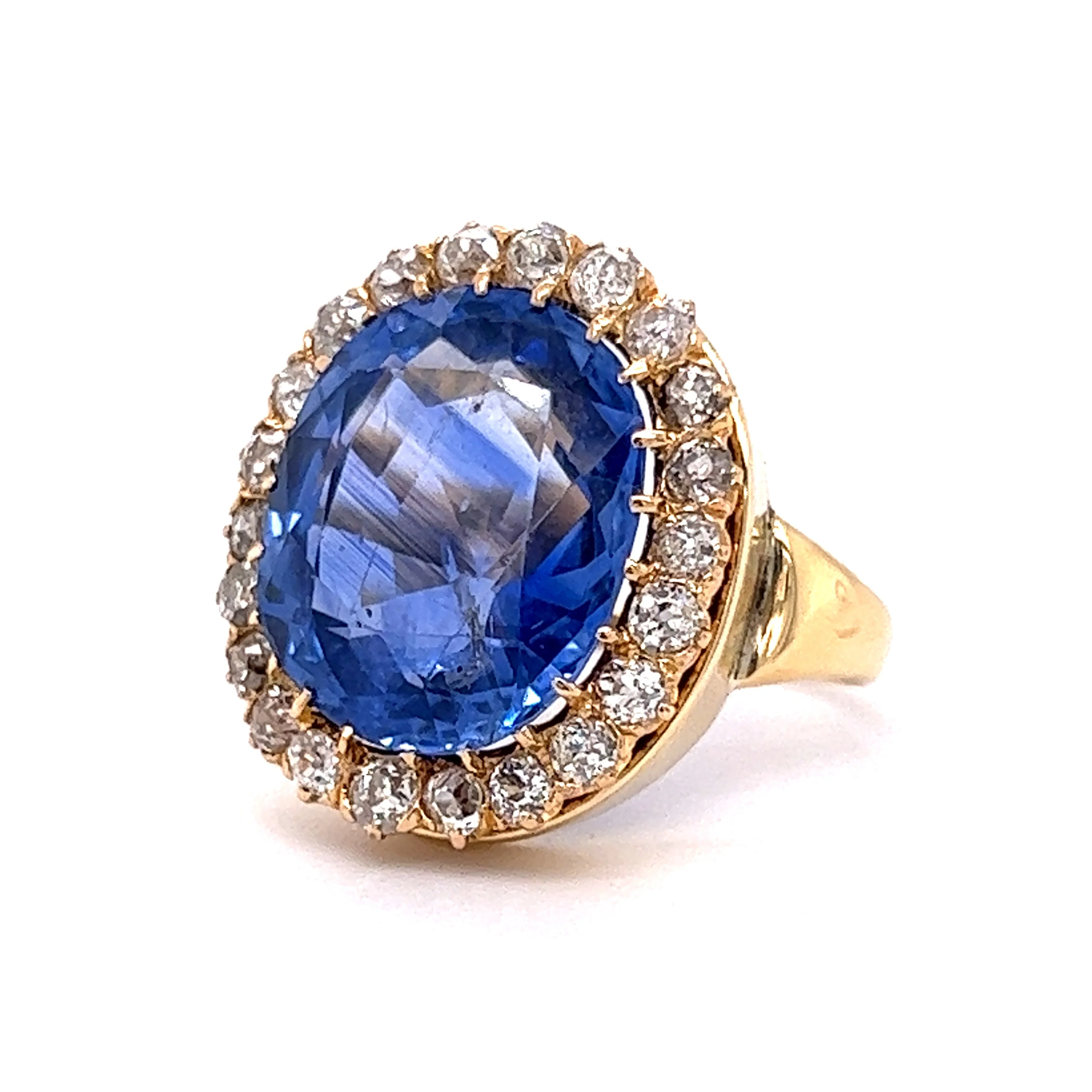 Victorian Ceylon Sapphire & Diamond Cocktail Ring in 18k - Image 2