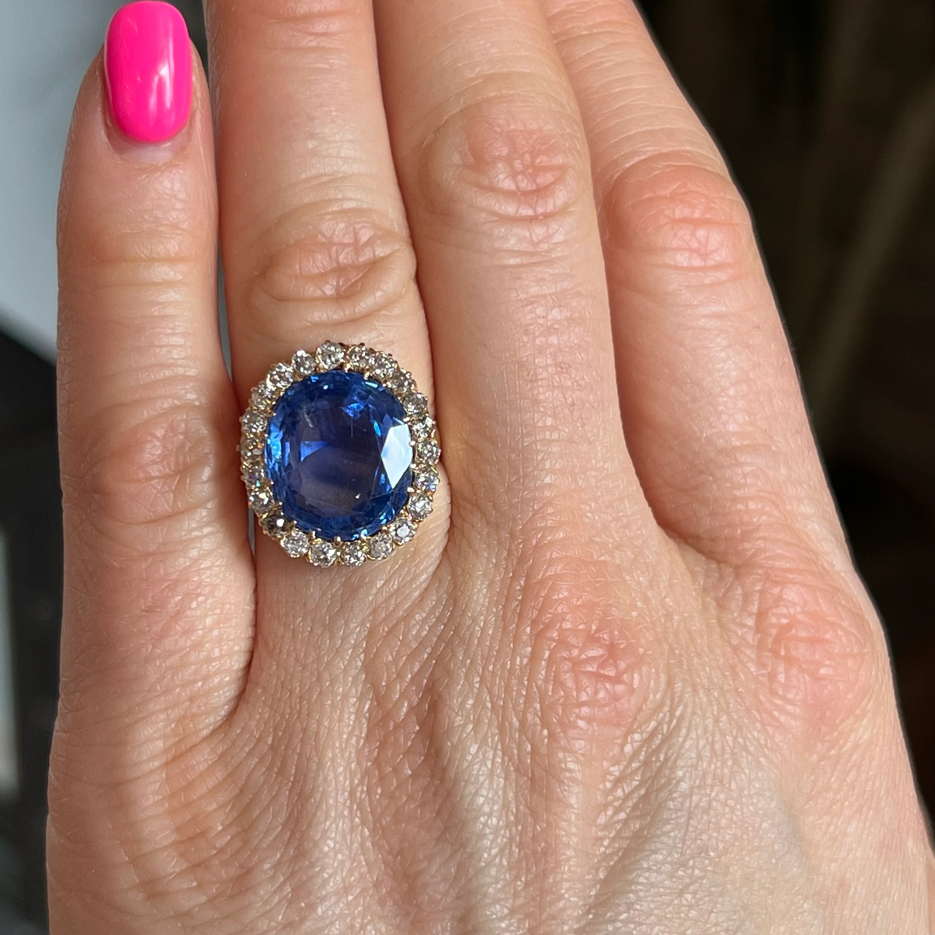 Victorian Ceylon Sapphire & Diamond Cocktail Ring in 18k - Image 6
