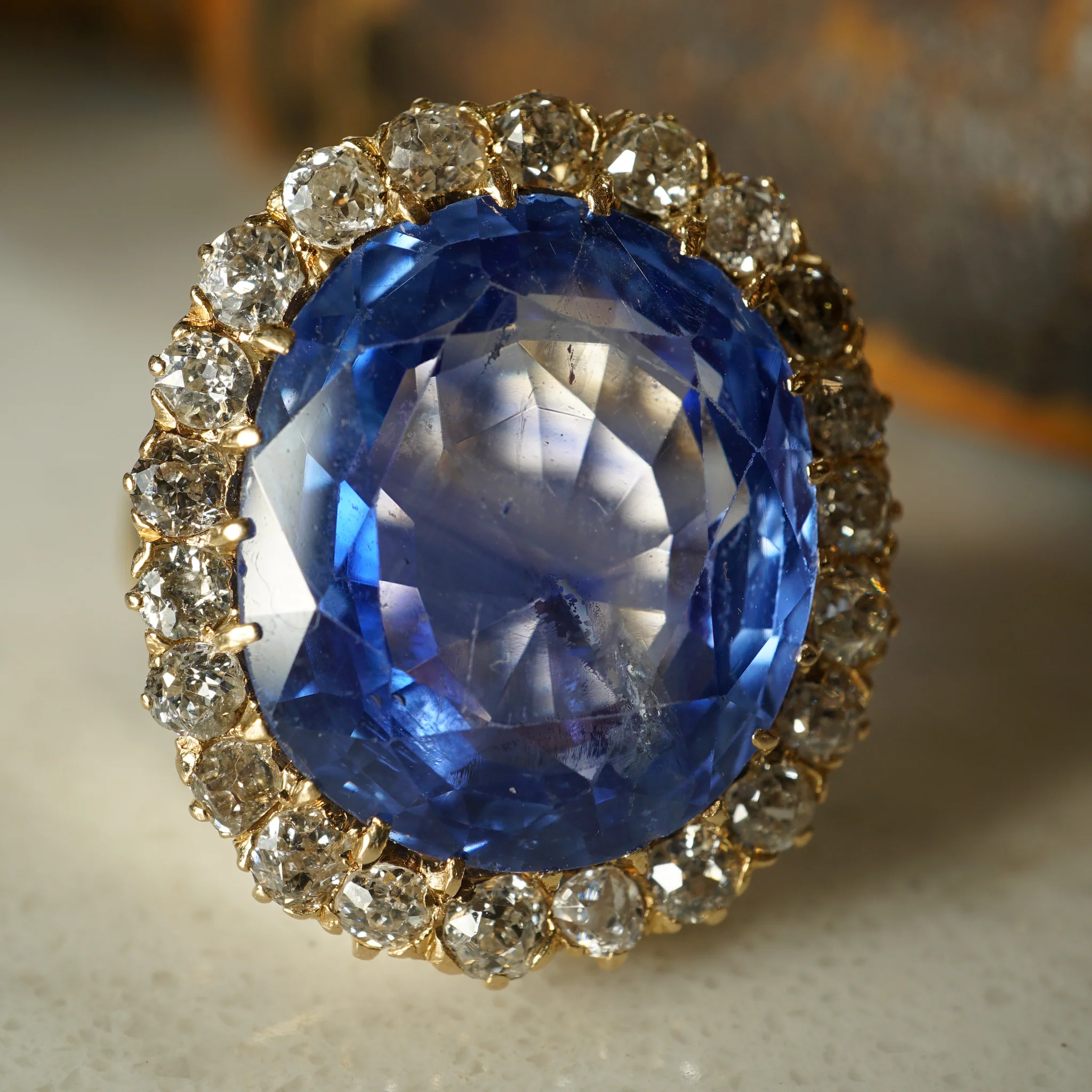 Victorian Ceylon Sapphire & Diamond Cocktail Ring in 18k - Image 8