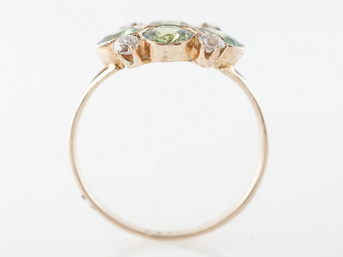 Victorian Cocktail Ring w/ Demantoid Garnets & Diamonds - Image 4