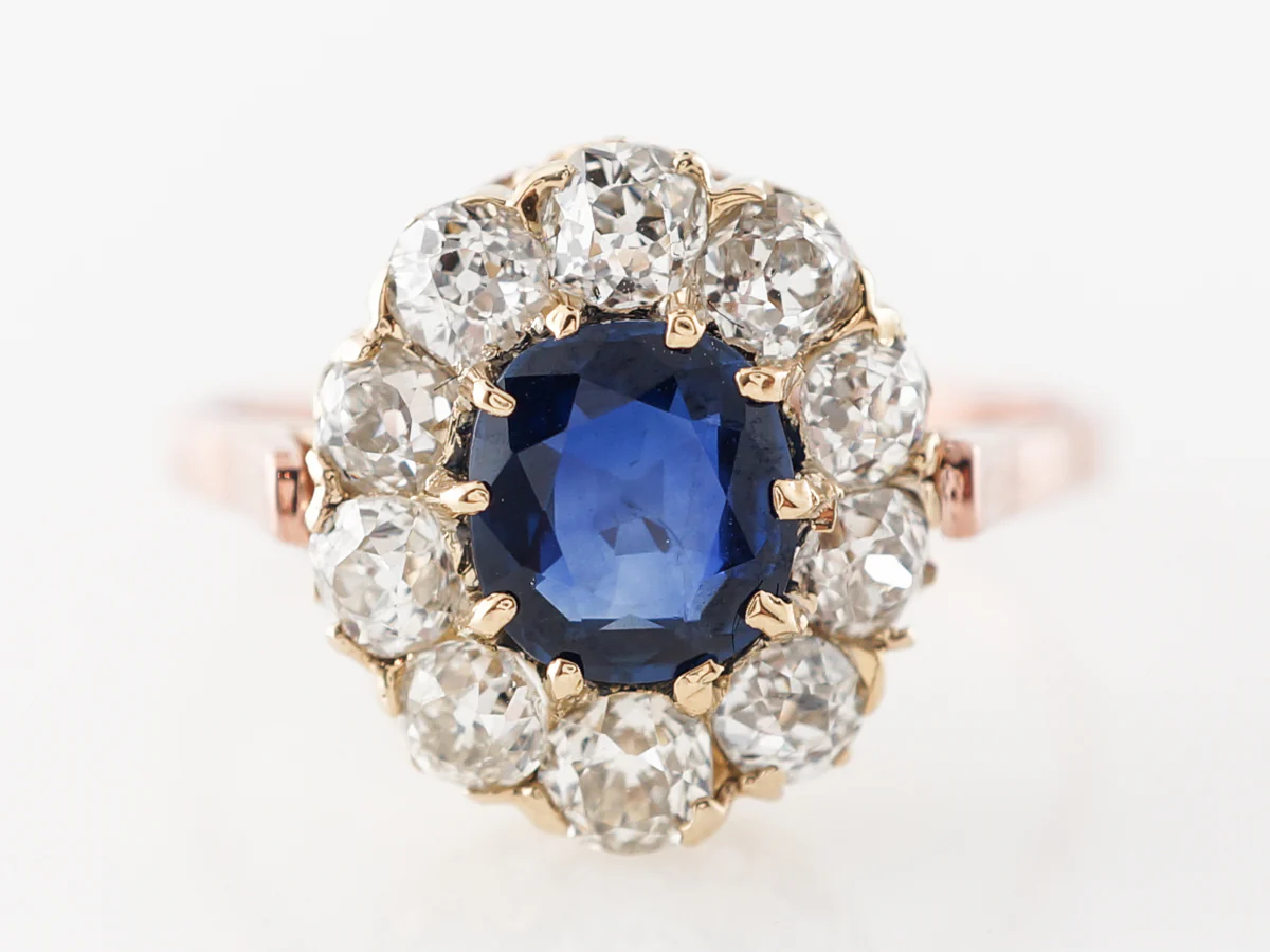 Victorian Cushion Cut Sapphire Engagement Ring Rose Gold