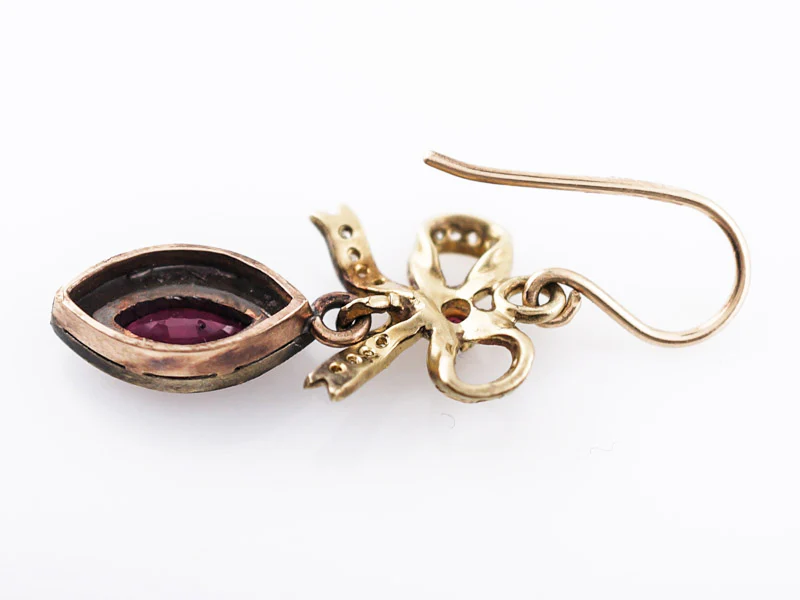 ***RTV***Victorian Dangle Drop Earrings Retro 1.10 Marquise Cut Rubies in 14k & 22k Yellow Gold - Image 6