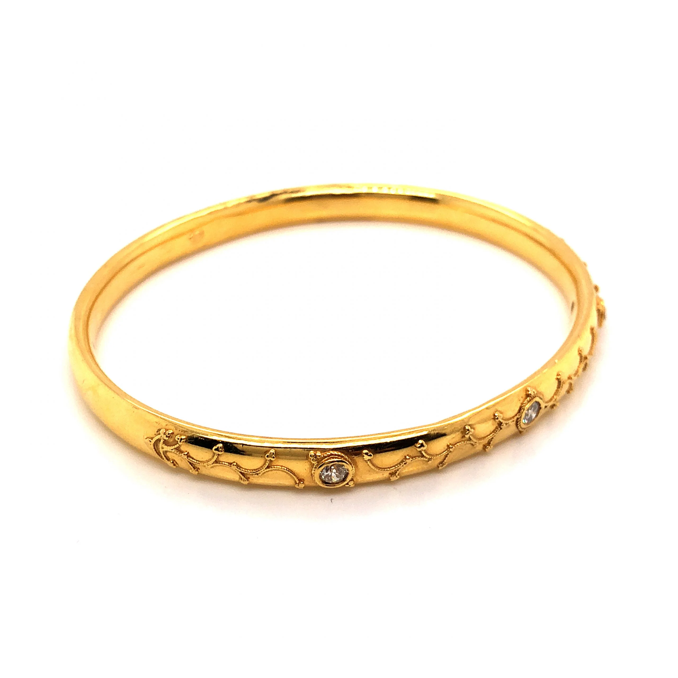 Victorian Diamond Bangle Bracelet in 14k Yellow Gold - Image 3