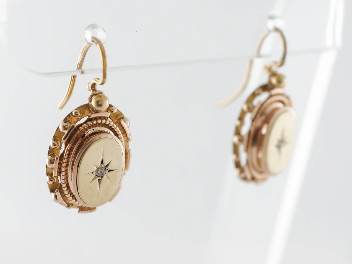 Victorian Diamond Dangle Earrings in Yellow Gold - Image 2