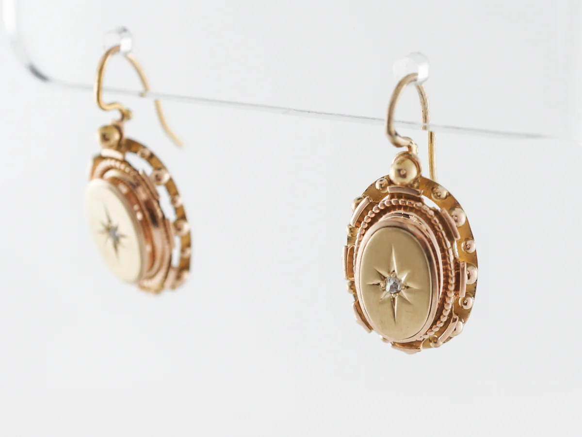 Victorian Diamond Dangle Earrings in Yellow Gold - Image 3