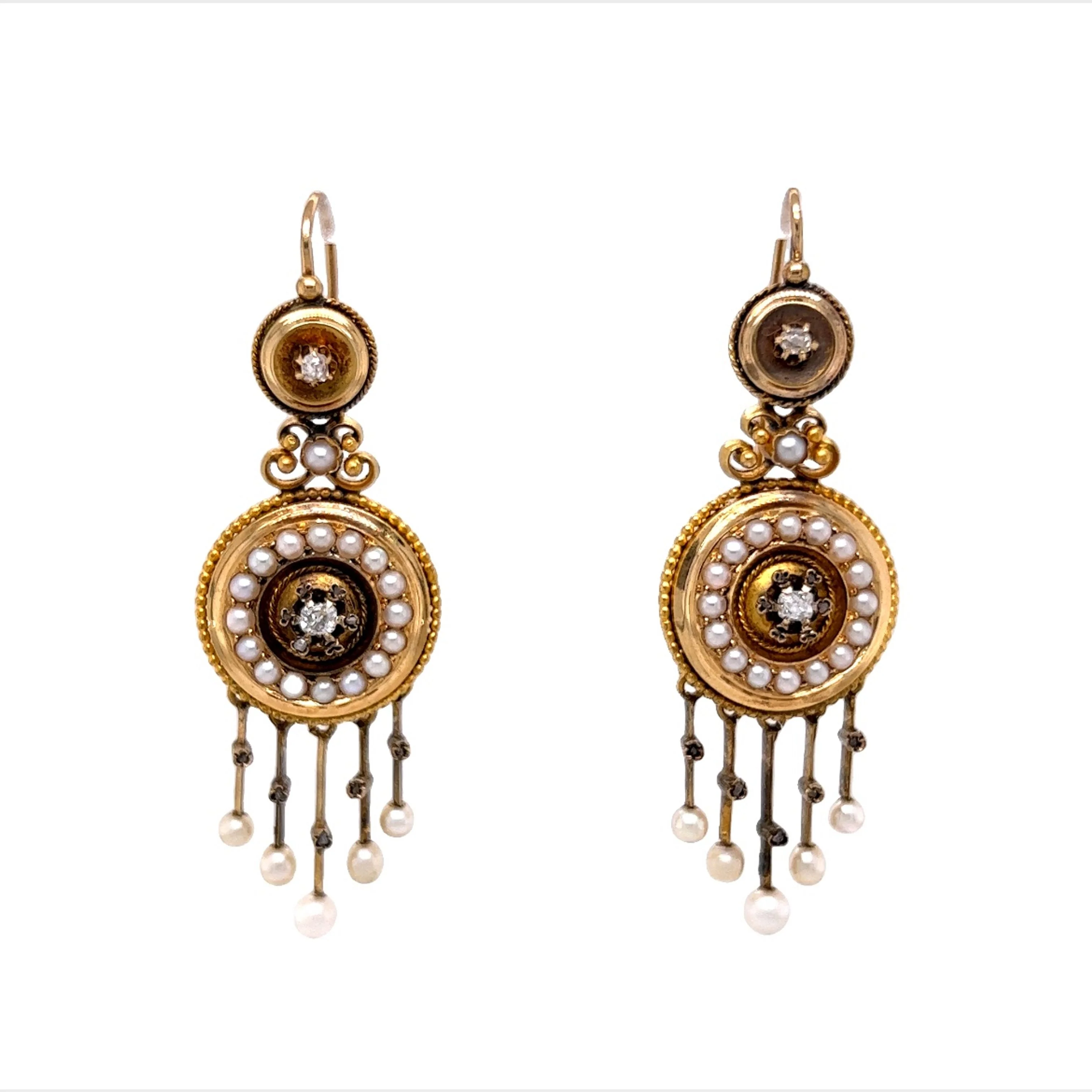 Victorian Diamond & Pearl Matching Jewelry Set in 14k Yellow Gold - Image 2