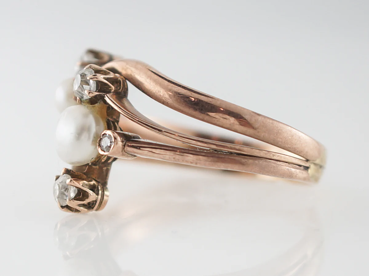 Victorian Diamond & Pearl Right Hand Ring 14k - Image 2