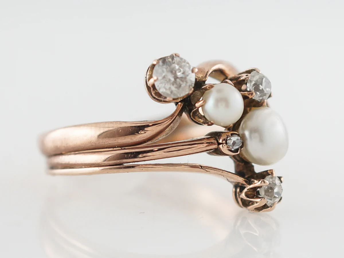 Victorian Diamond & Pearl Right Hand Ring 14k - Image 3