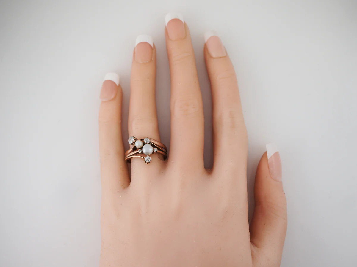 Victorian Diamond & Pearl Right Hand Ring 14k - Image 6