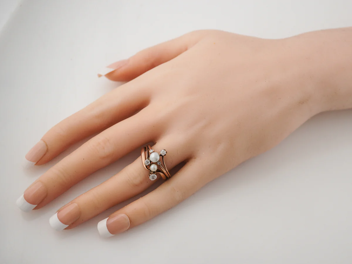 Victorian Diamond & Pearl Right Hand Ring 14k - Image 7