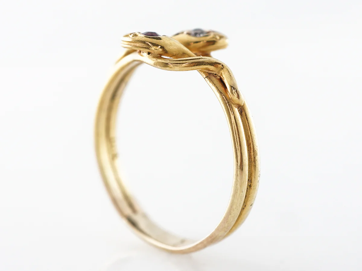 Victorian Double Snake Ring w/ Diamond & Ruby in 14k - Image 4