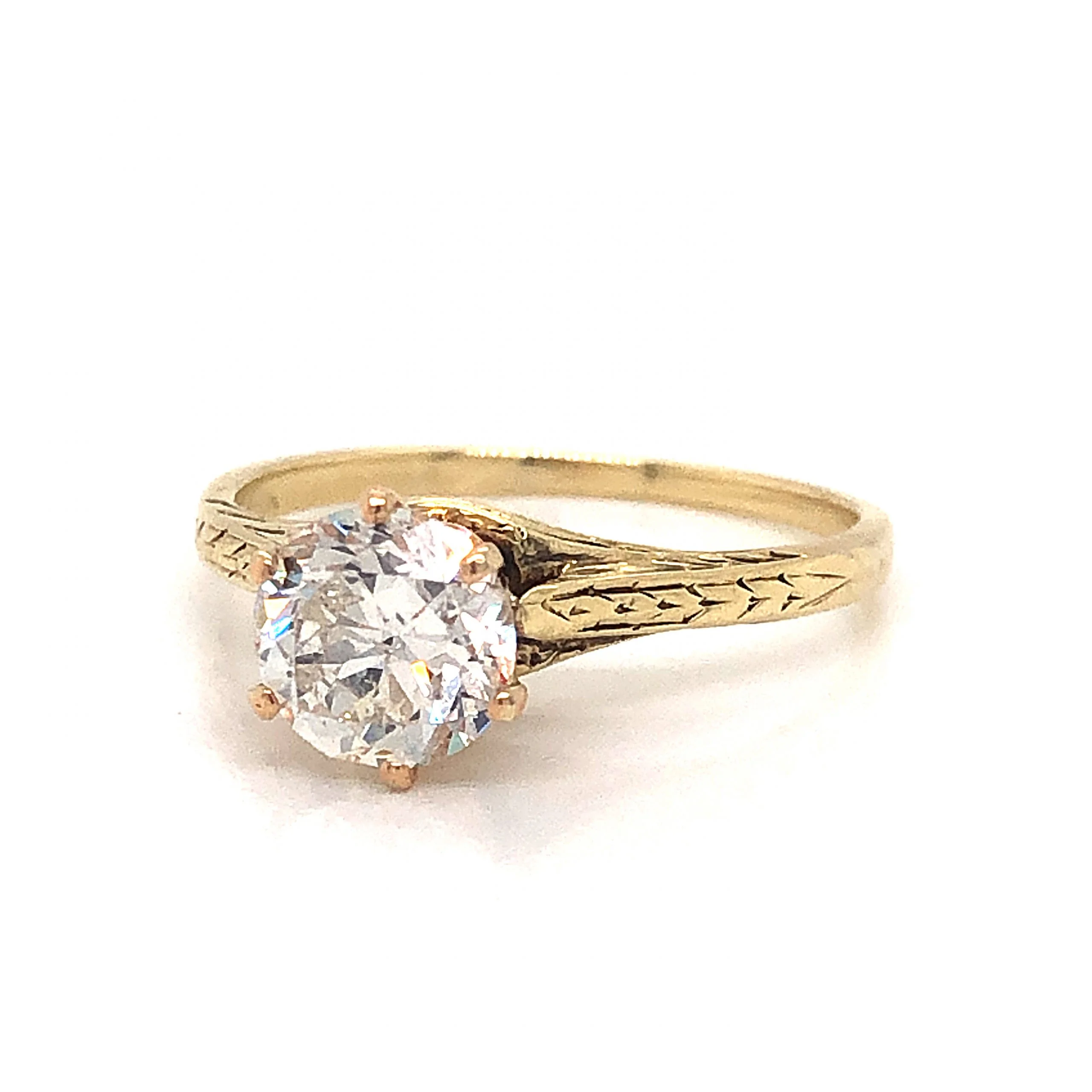 Victorian Engraved Solitaire Diamond Engagement Ring in 14k - Image 2