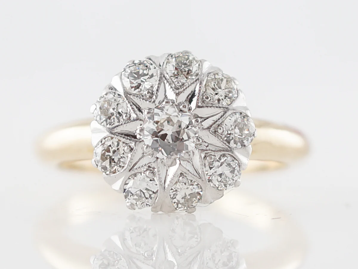 Two-Tone Victorian European Cut Diamond Cluster Ring