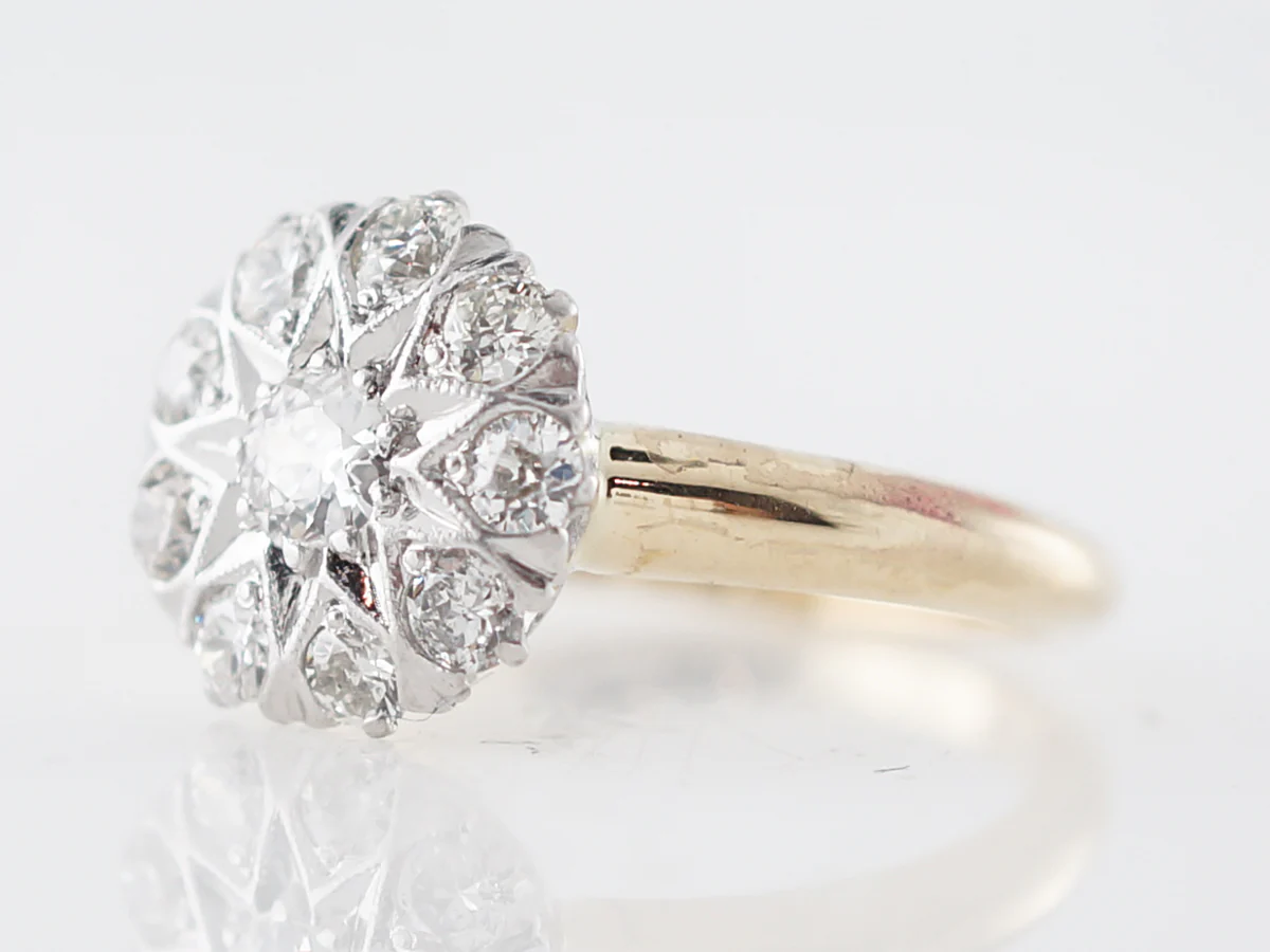 Two-Tone Victorian European Cut Diamond Cluster Ring - Image 2