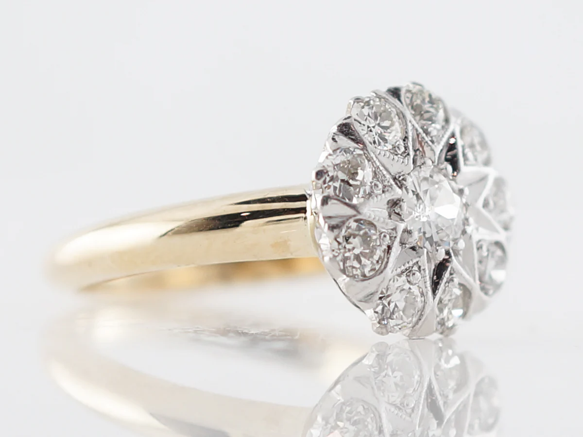 Two-Tone Victorian European Cut Diamond Cluster Ring - Image 3