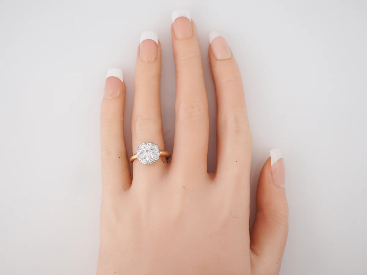 Two-Tone Victorian European Cut Diamond Cluster Ring - Image 6