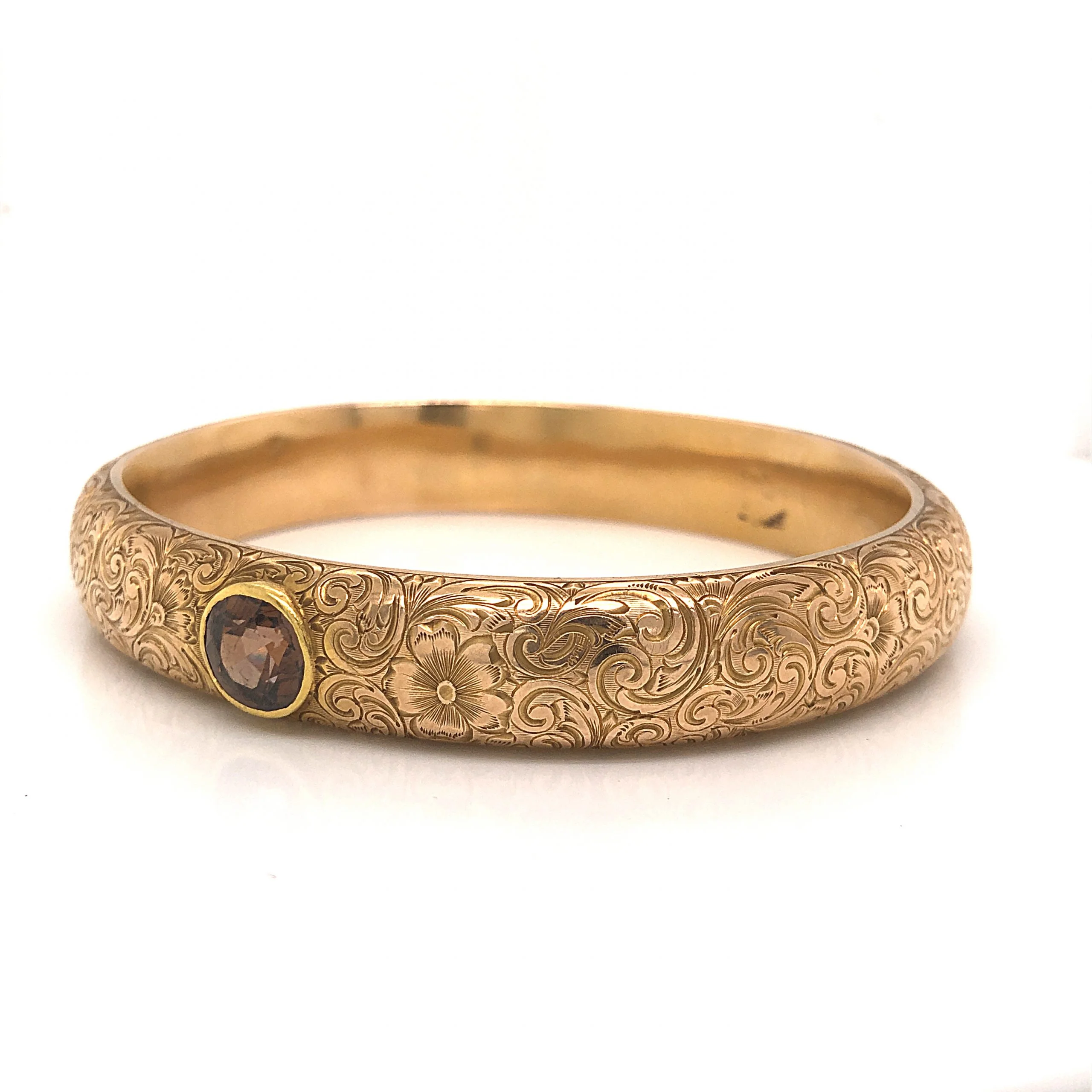Victorian Filigree Bangle w/ Brown Topaz in 14k Yellow Gold - Image 2