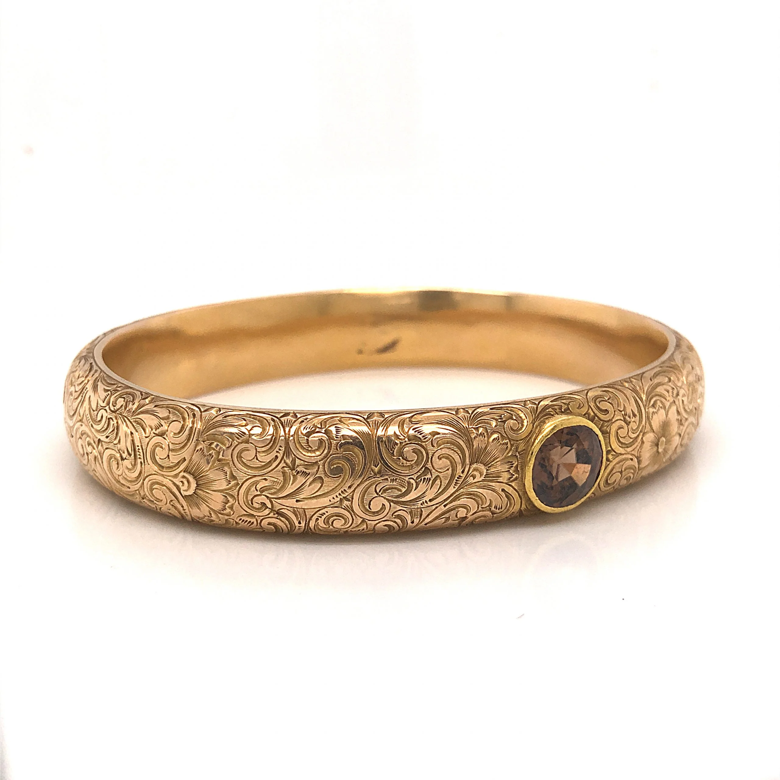 Victorian Filigree Bangle w/ Brown Topaz in 14k Yellow Gold - Image 3
