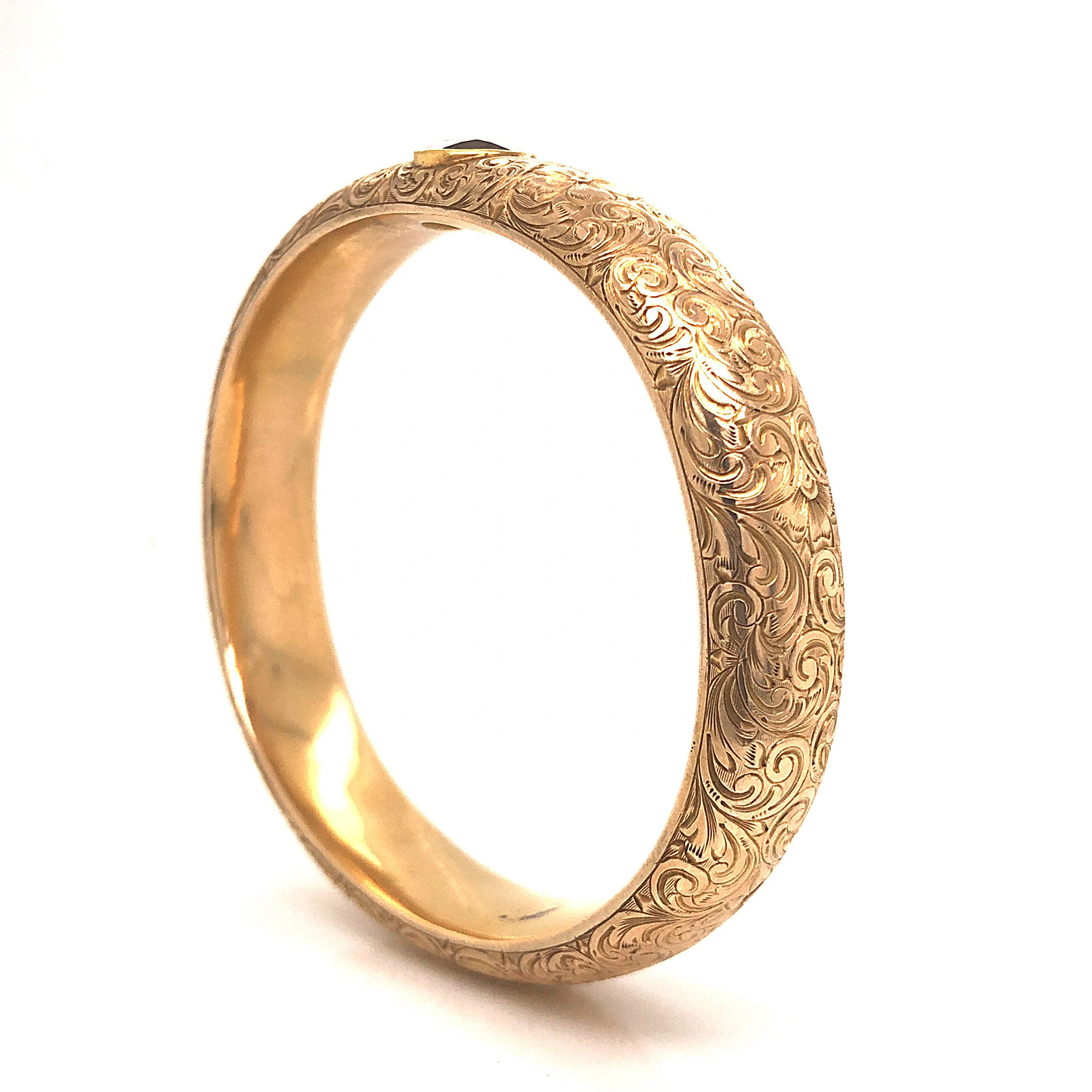Victorian Filigree Bangle w/ Brown Topaz in 14k Yellow Gold - Image 4