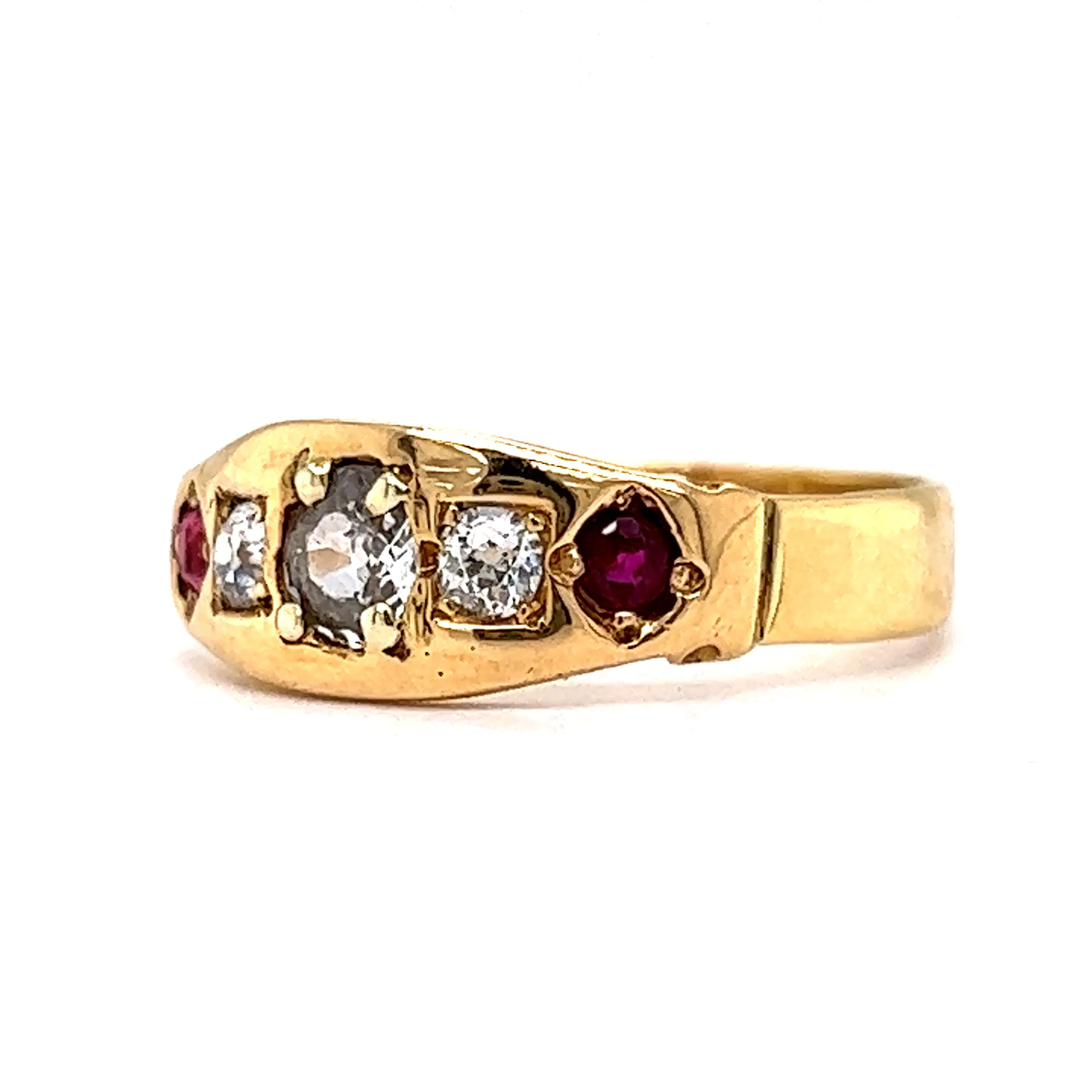 Victorian Five Stone Diamond & Ruby Band in 18k Yellow Gold - Image 2