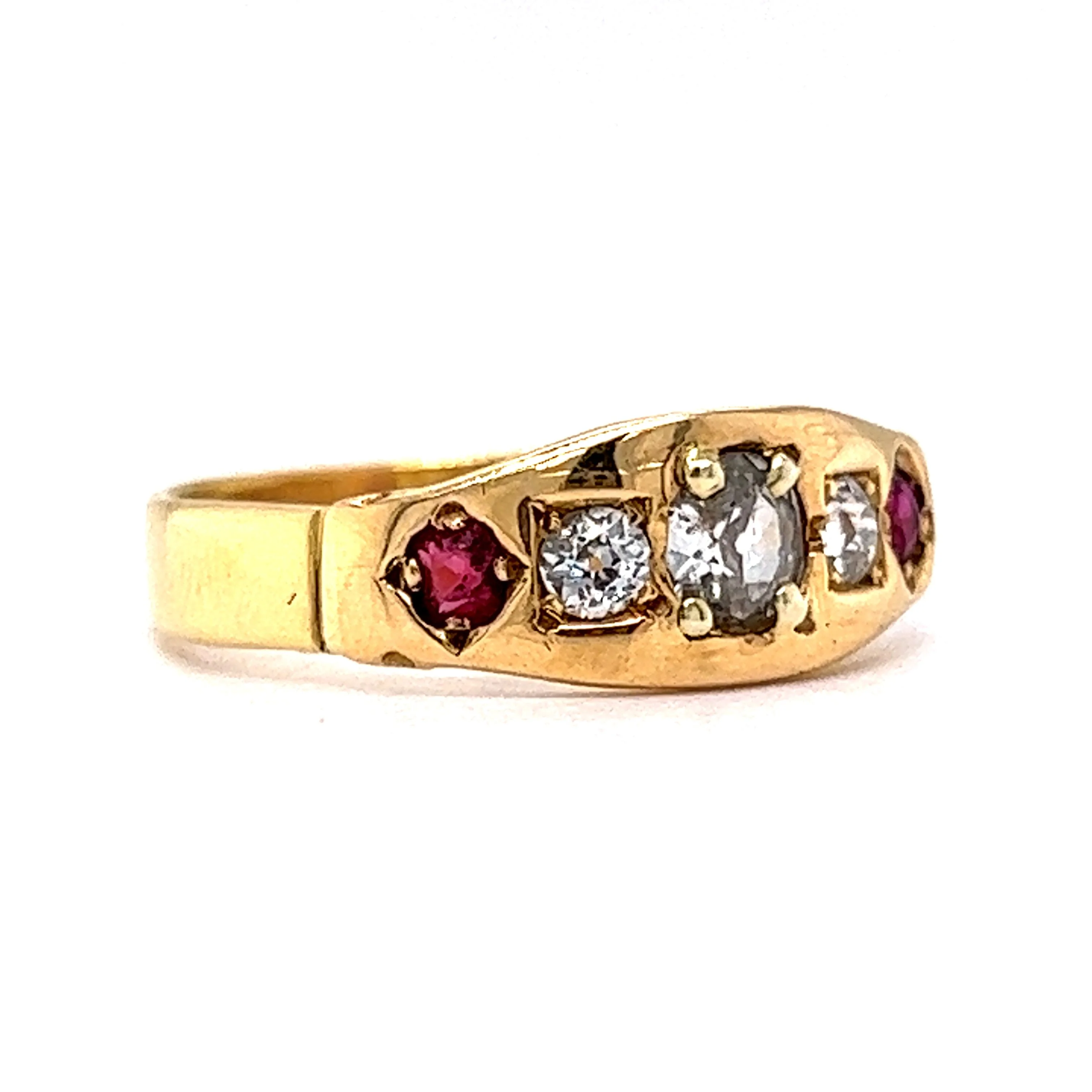 Victorian Five Stone Diamond & Ruby Band in 18k Yellow Gold - Image 3