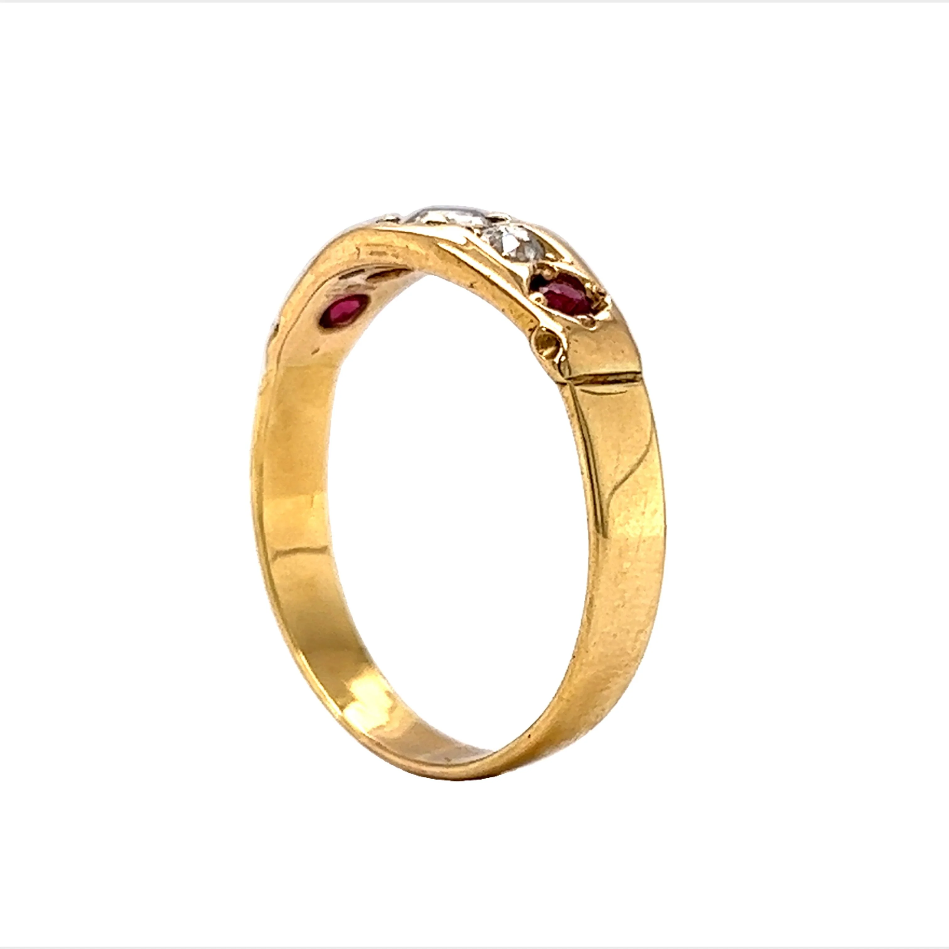 Victorian Five Stone Diamond & Ruby Band in 18k Yellow Gold - Image 5