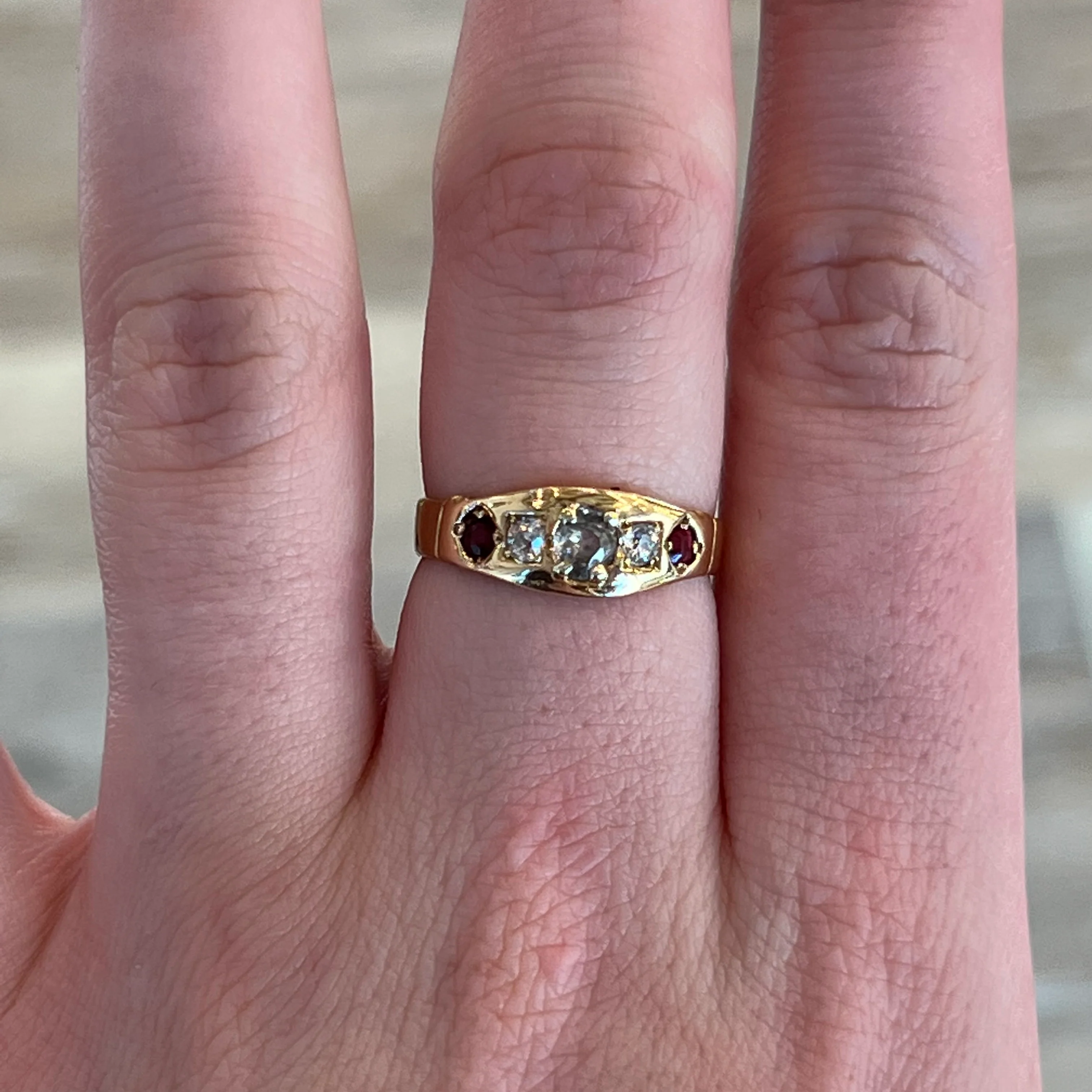 Victorian Five Stone Diamond & Ruby Band in 18k Yellow Gold - Image 6