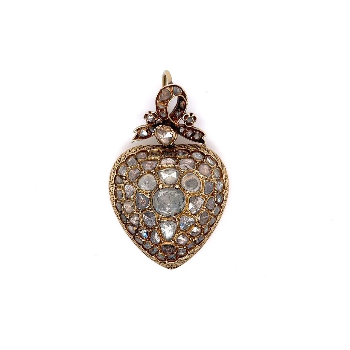 Victorian Heart Pendant w/ Rose Cut Diamonds in 14k