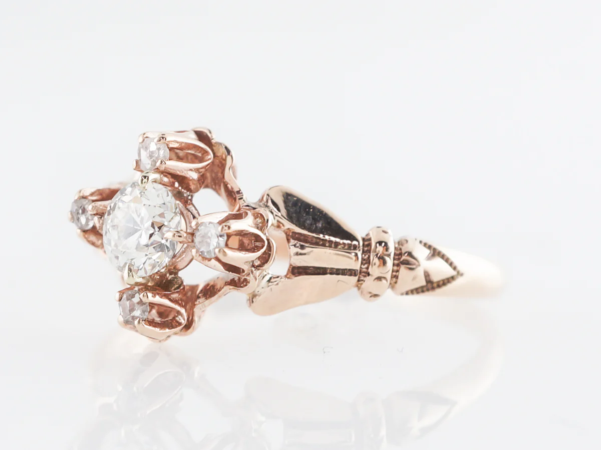 Victorian Old Euro Diamond Engagement Ring in 14K - Image 2