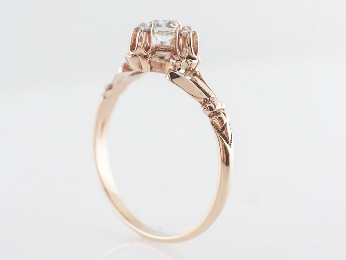 Victorian Old Euro Diamond Engagement Ring in 14K - Image 4