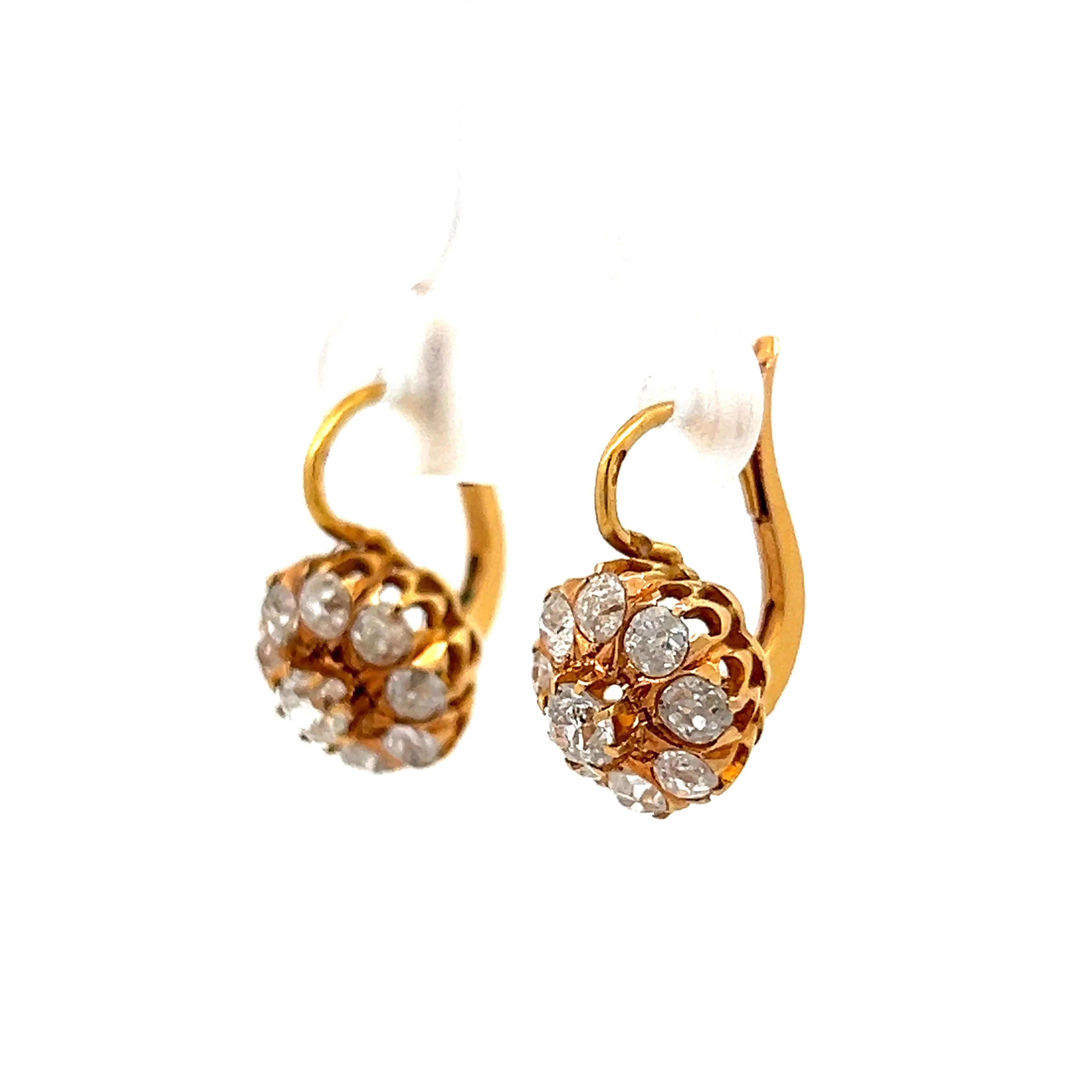 Victorian Old Mine Cut Diamond Earrings in 22k Yellow Gold - Image 2