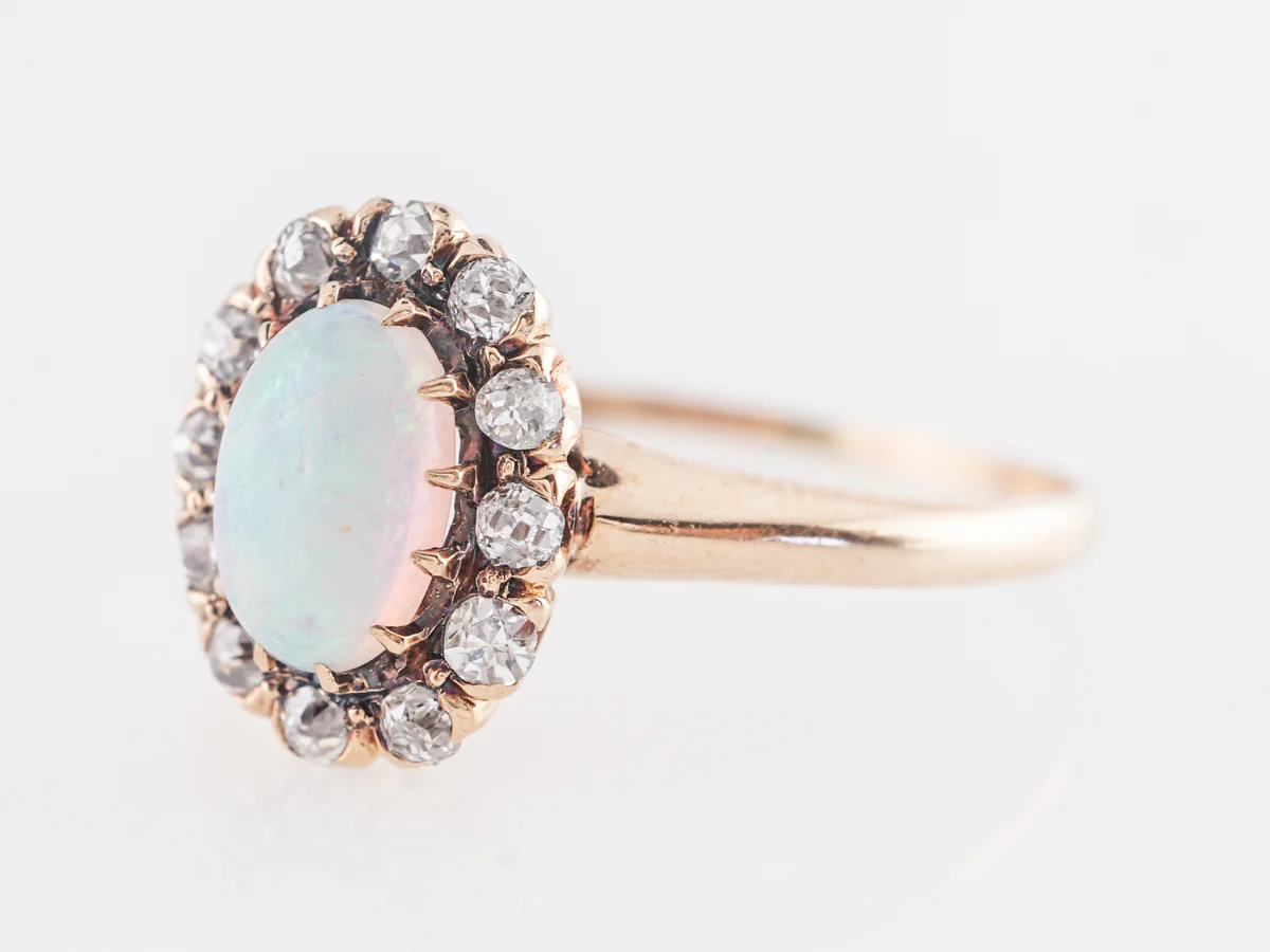 Victorian Opal and Diamond Cocktail Ring 14k Yellow Gold - Image 2