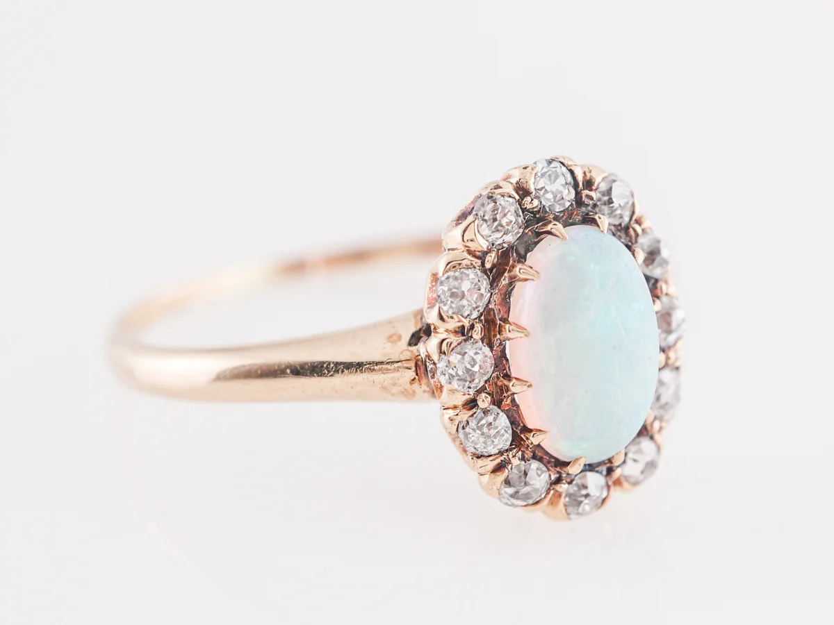 Victorian Opal and Diamond Cocktail Ring 14k Yellow Gold - Image 3