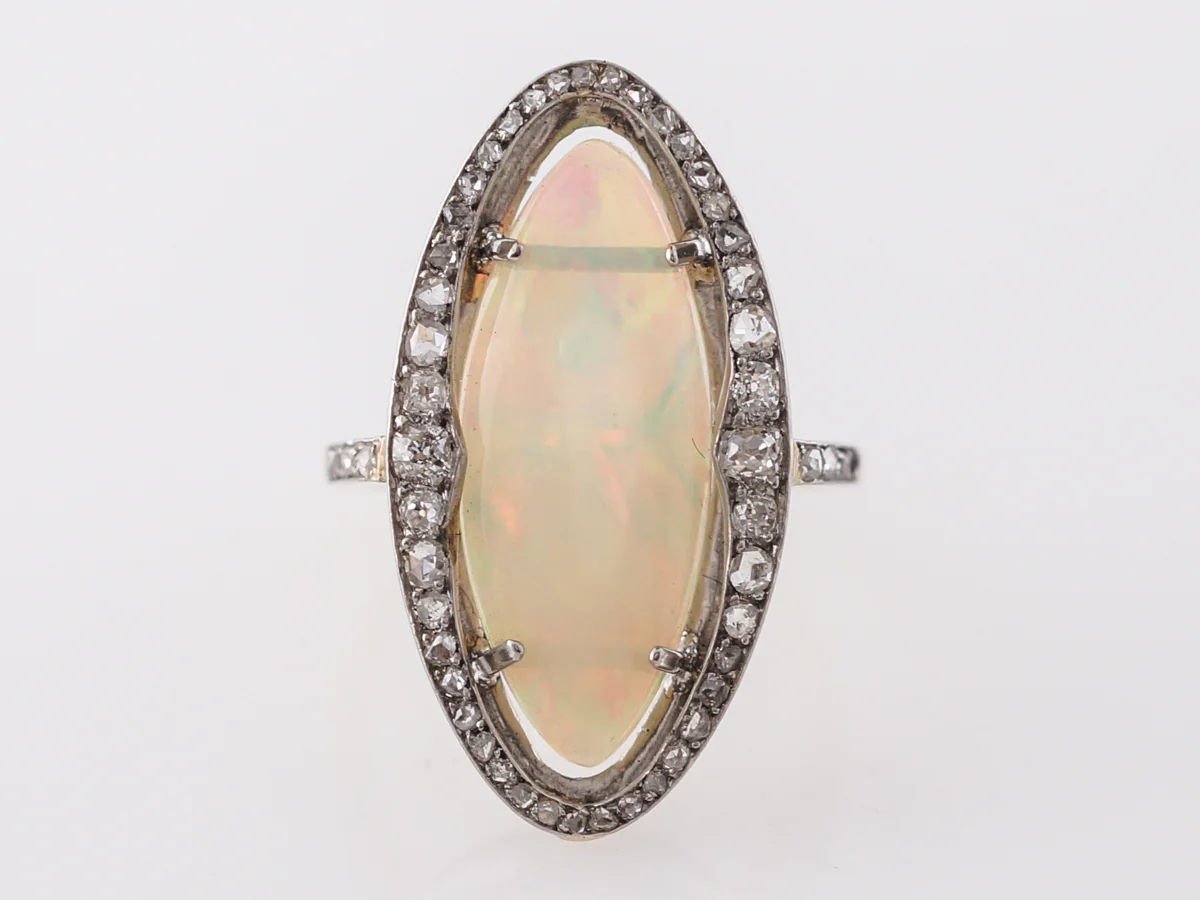 Victorian Opal & Diamond Cocktail Ring in Sterling Silver & Gold