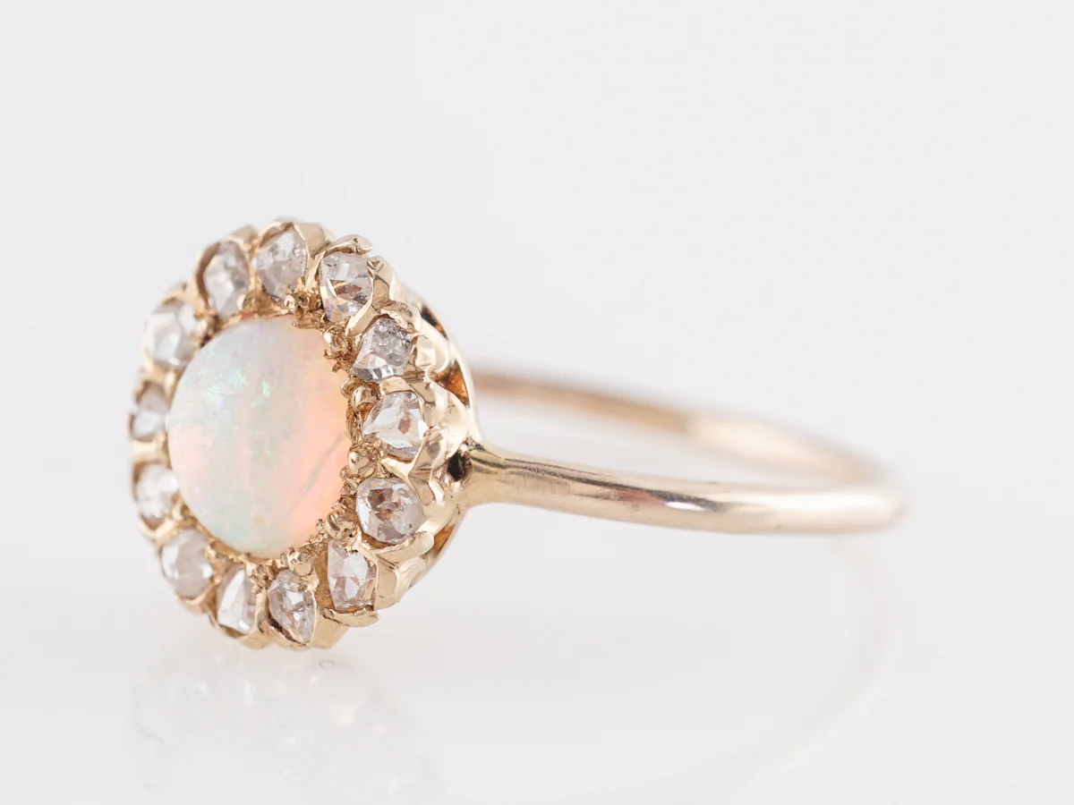 Victorian Opal Ring with Diamond Halo in 14K Yellow Gold - Image 2