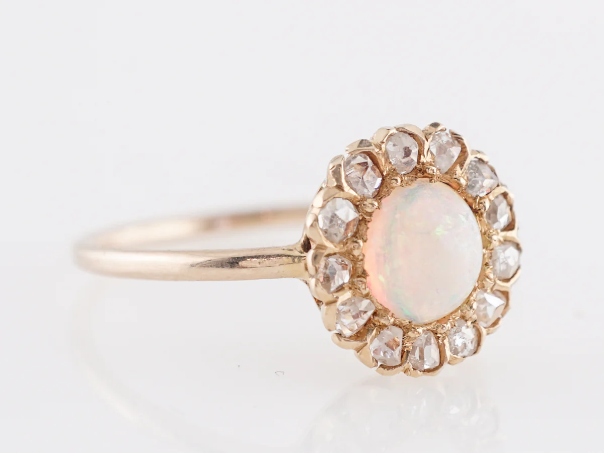 Victorian Opal Ring with Diamond Halo in 14K Yellow Gold - Image 3