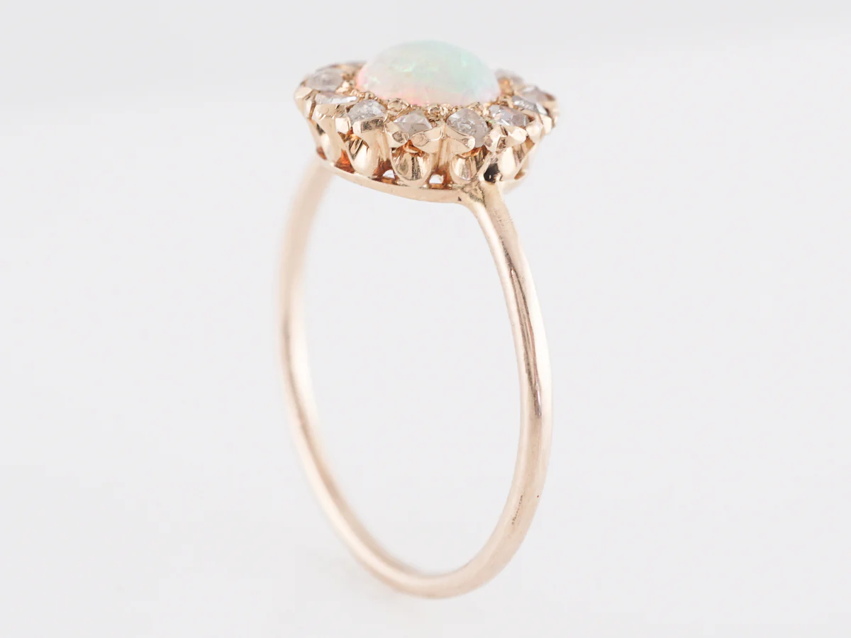 Victorian Opal Ring with Diamond Halo in 14K Yellow Gold - Image 5