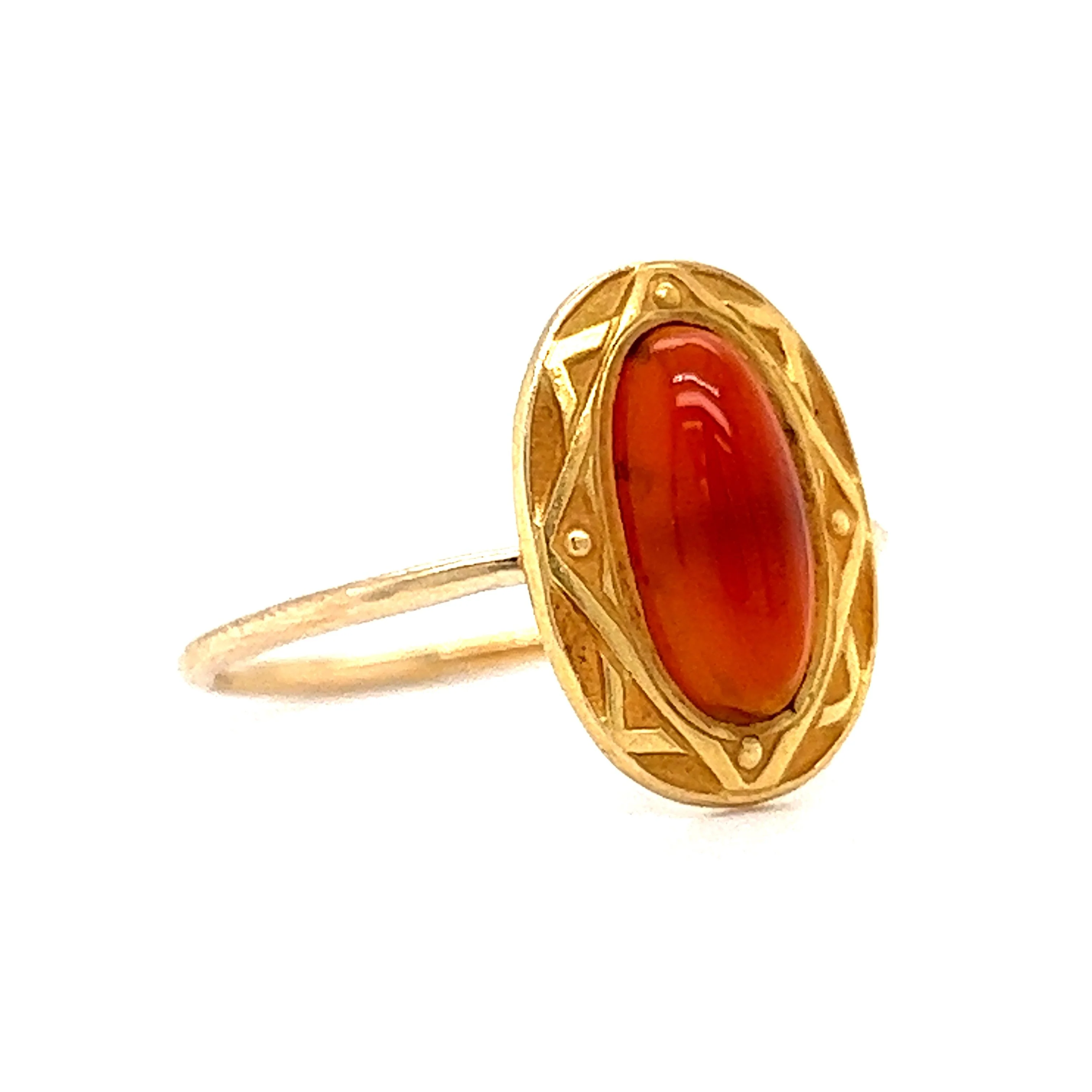 Victorian Ornate Carnelian Ring in 10k Yellow Gold - Image 3