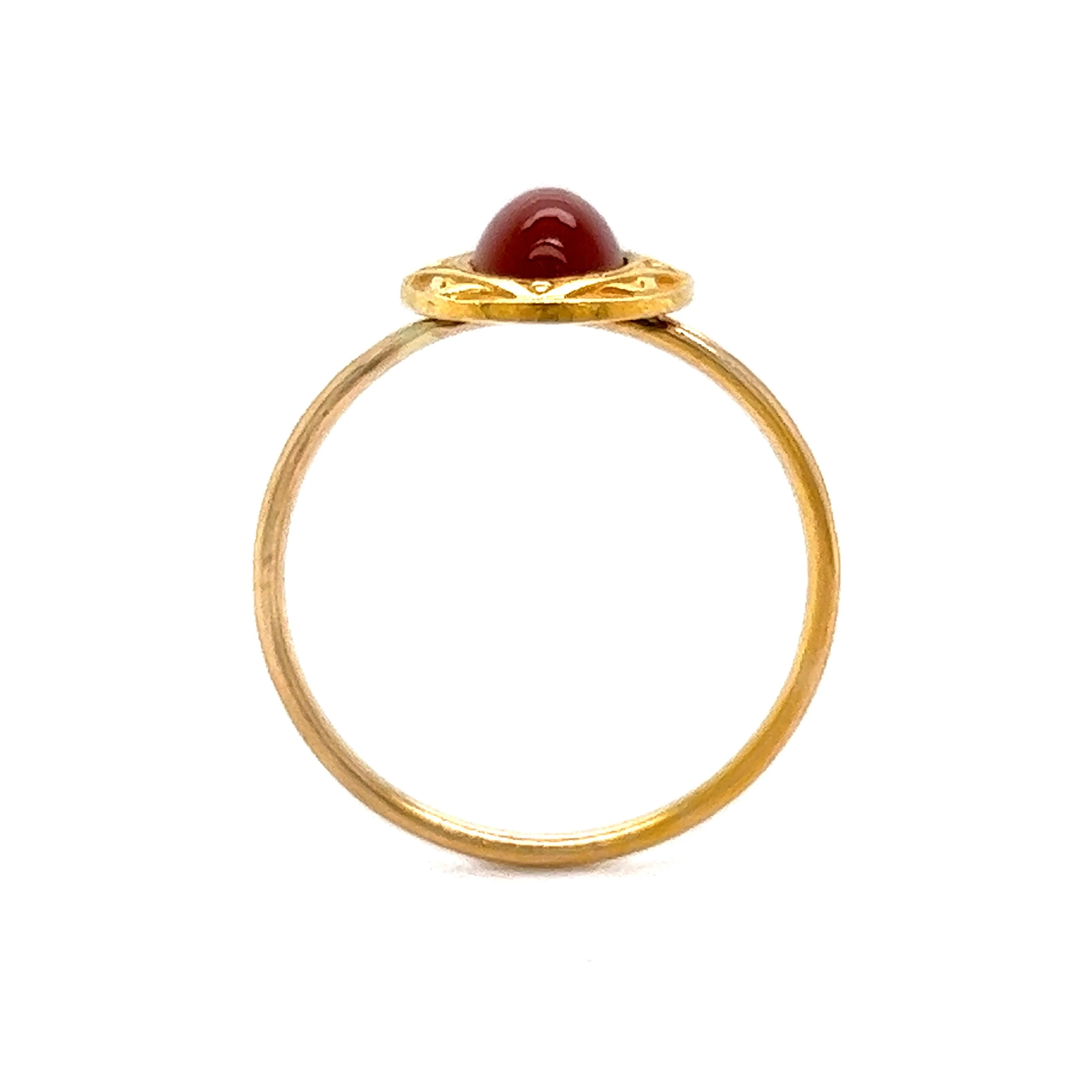 Victorian Ornate Carnelian Ring in 10k Yellow Gold - Image 4