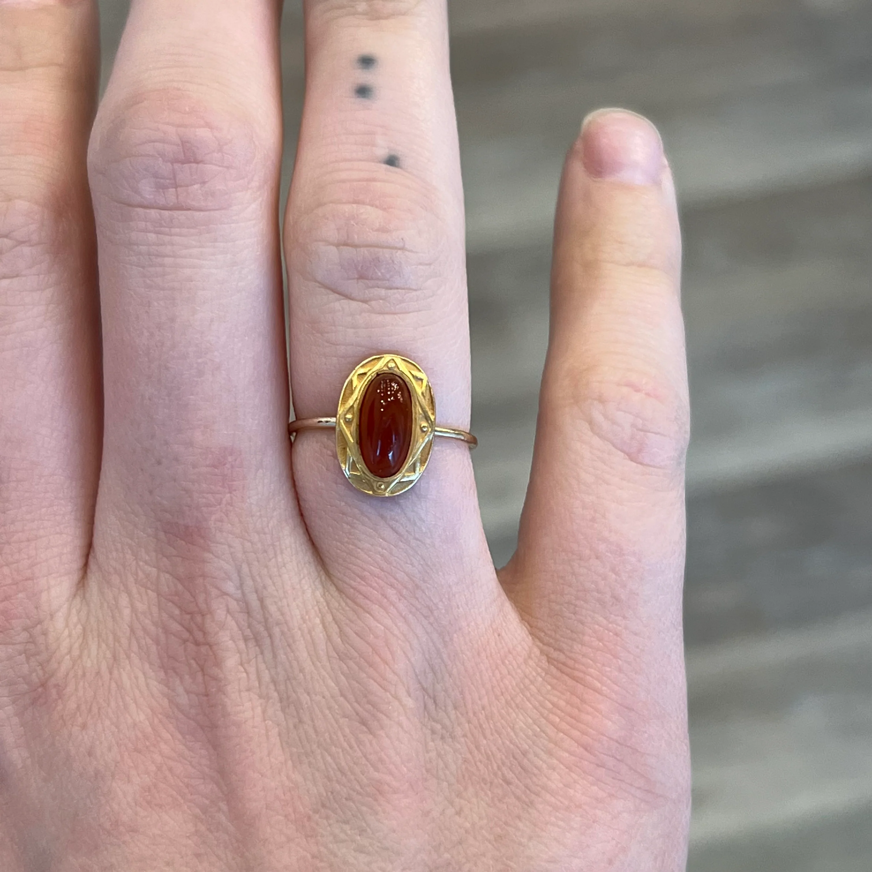 Victorian Ornate Carnelian Ring in 10k Yellow Gold - Image 6