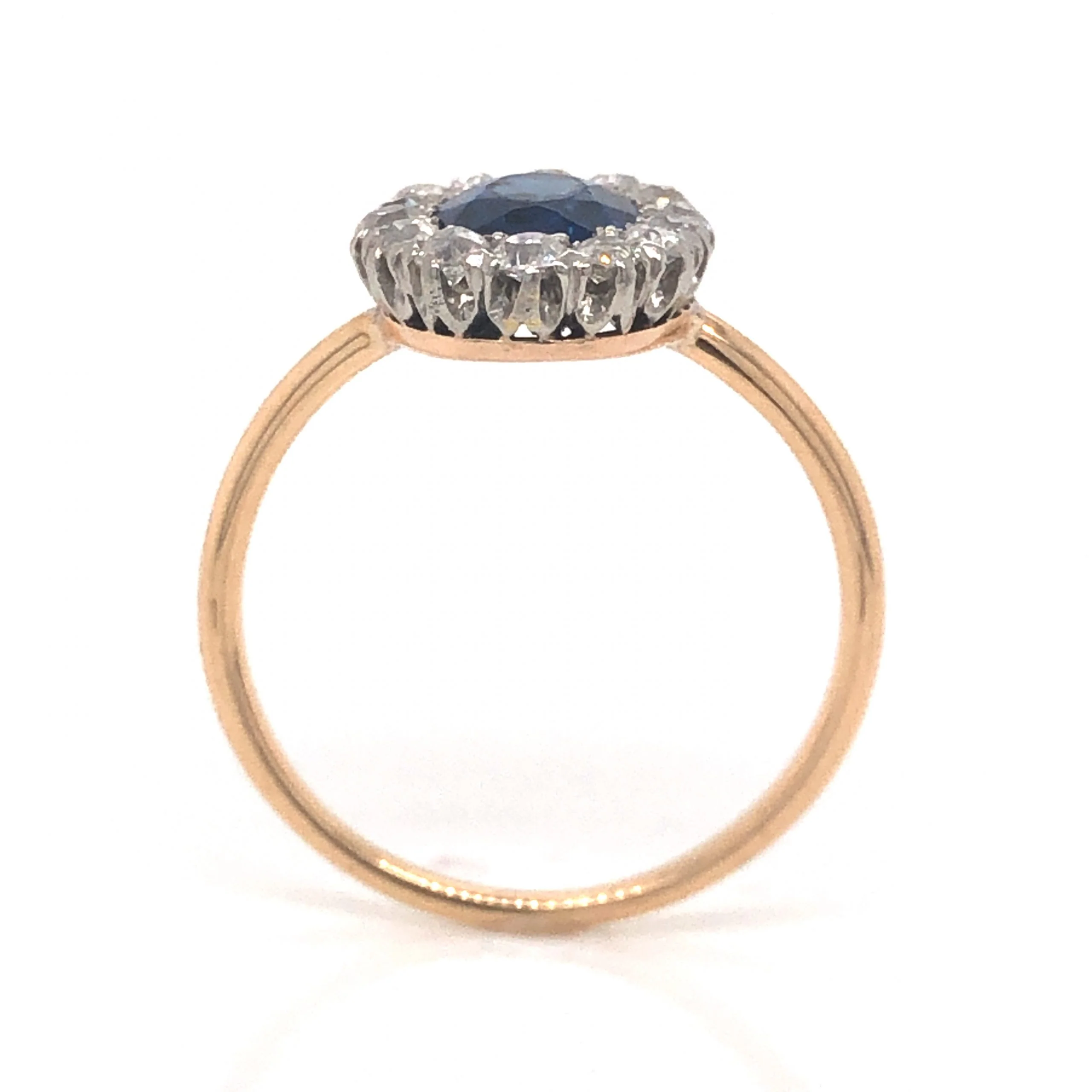 Victorian Oval Cut Sapphire & Diamond Ring in 14k Gold & Platinum - Image 4