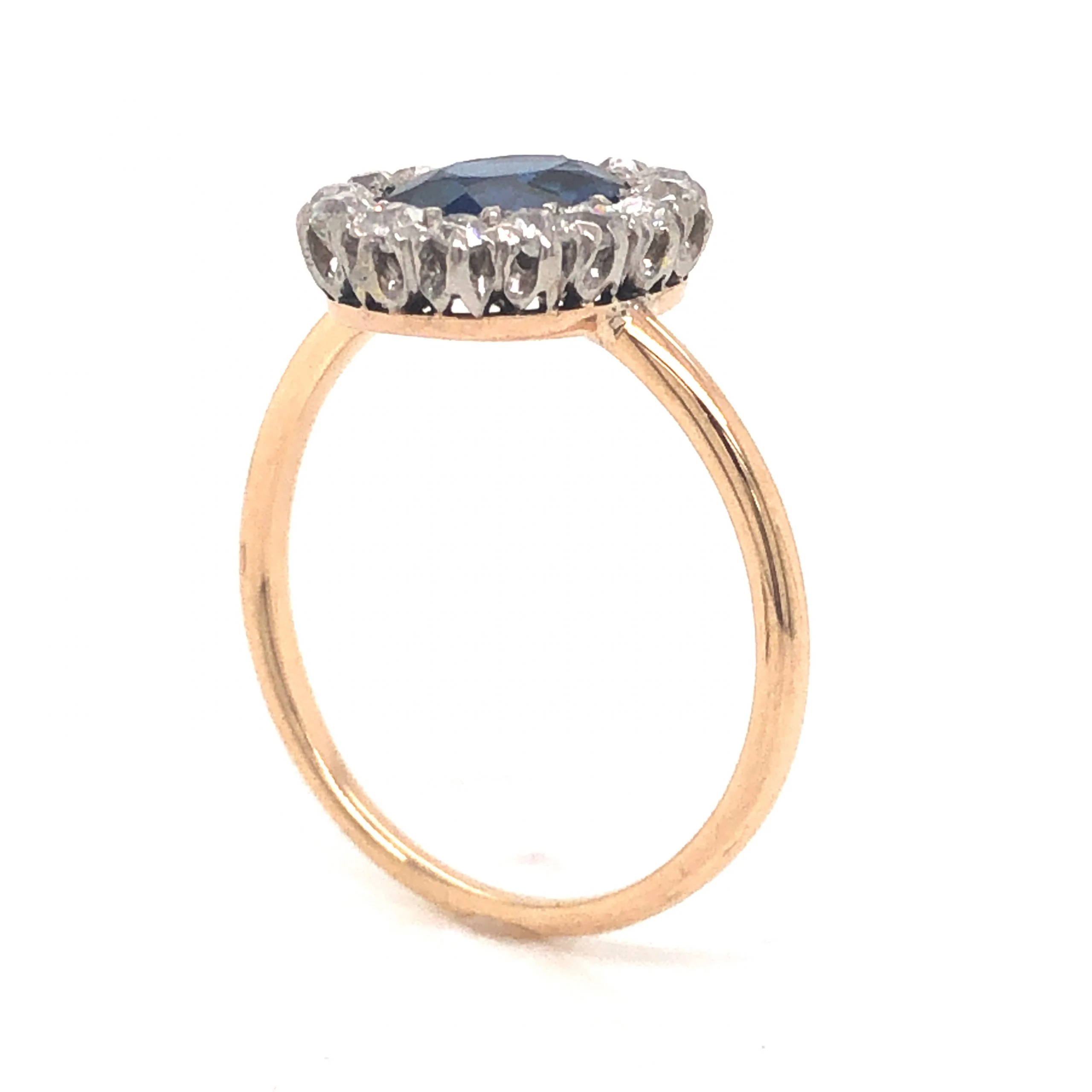 Victorian Oval Cut Sapphire & Diamond Ring in 14k Gold & Platinum - Image 5