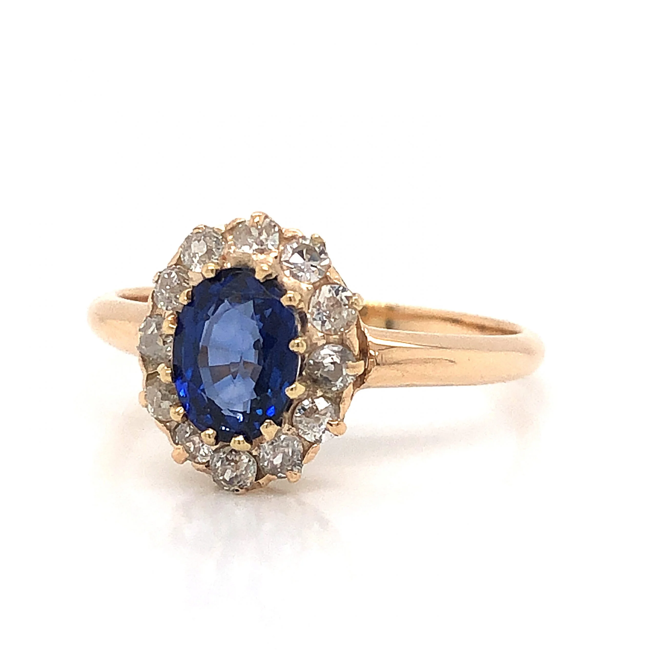 Victorian Oval Sapphire & Diamond Engagement Ring in 14k Yellow Gold - Image 2