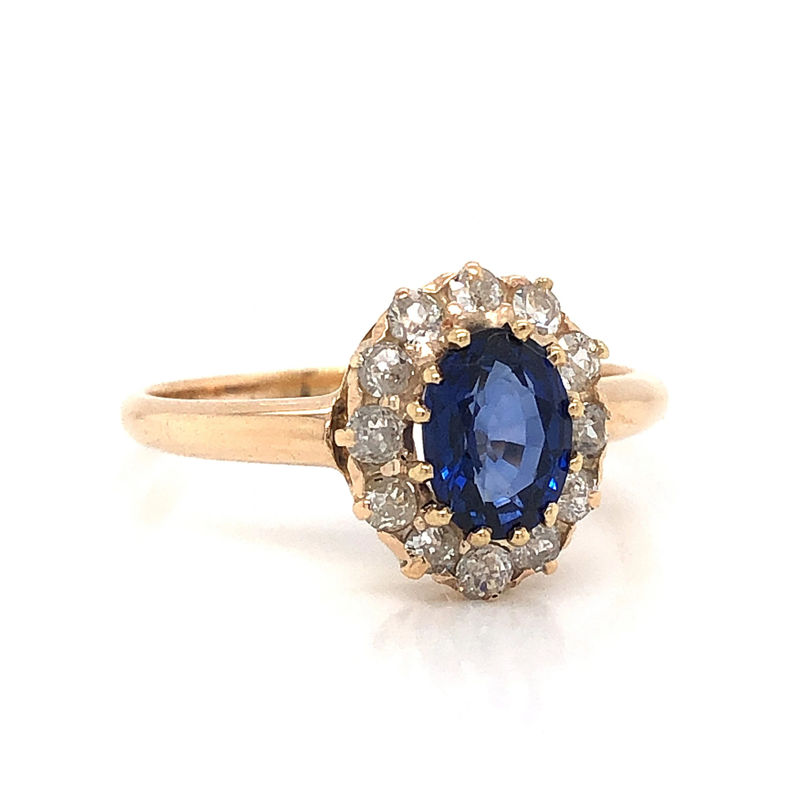 Victorian Oval Sapphire & Diamond Engagement Ring in 14k Yellow Gold - Image 3