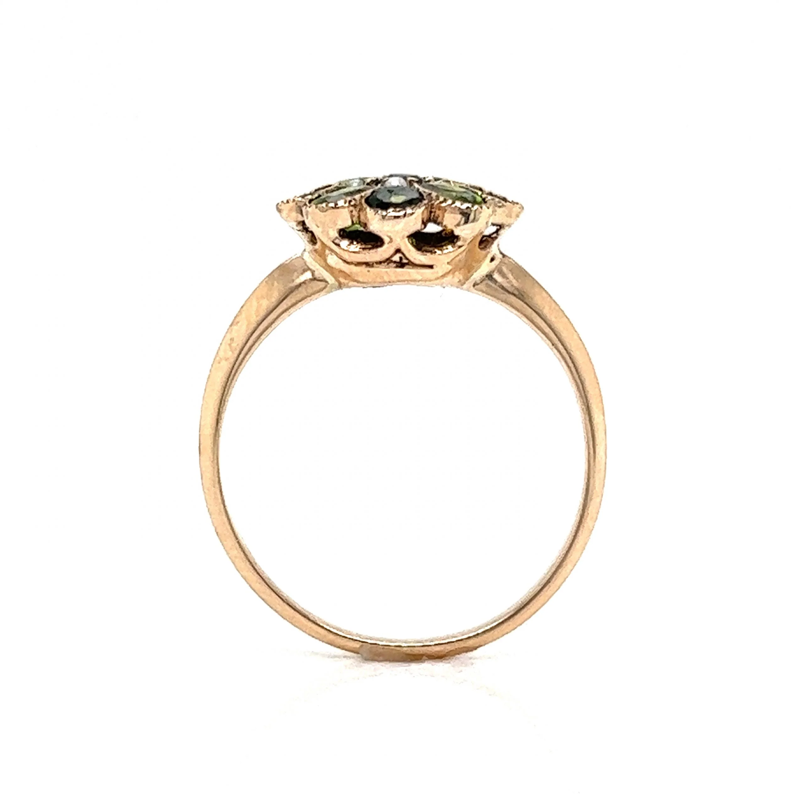 Victorian Peridot & Seed Pearl Flower Ring in 10k Yellow Gold - Image 4